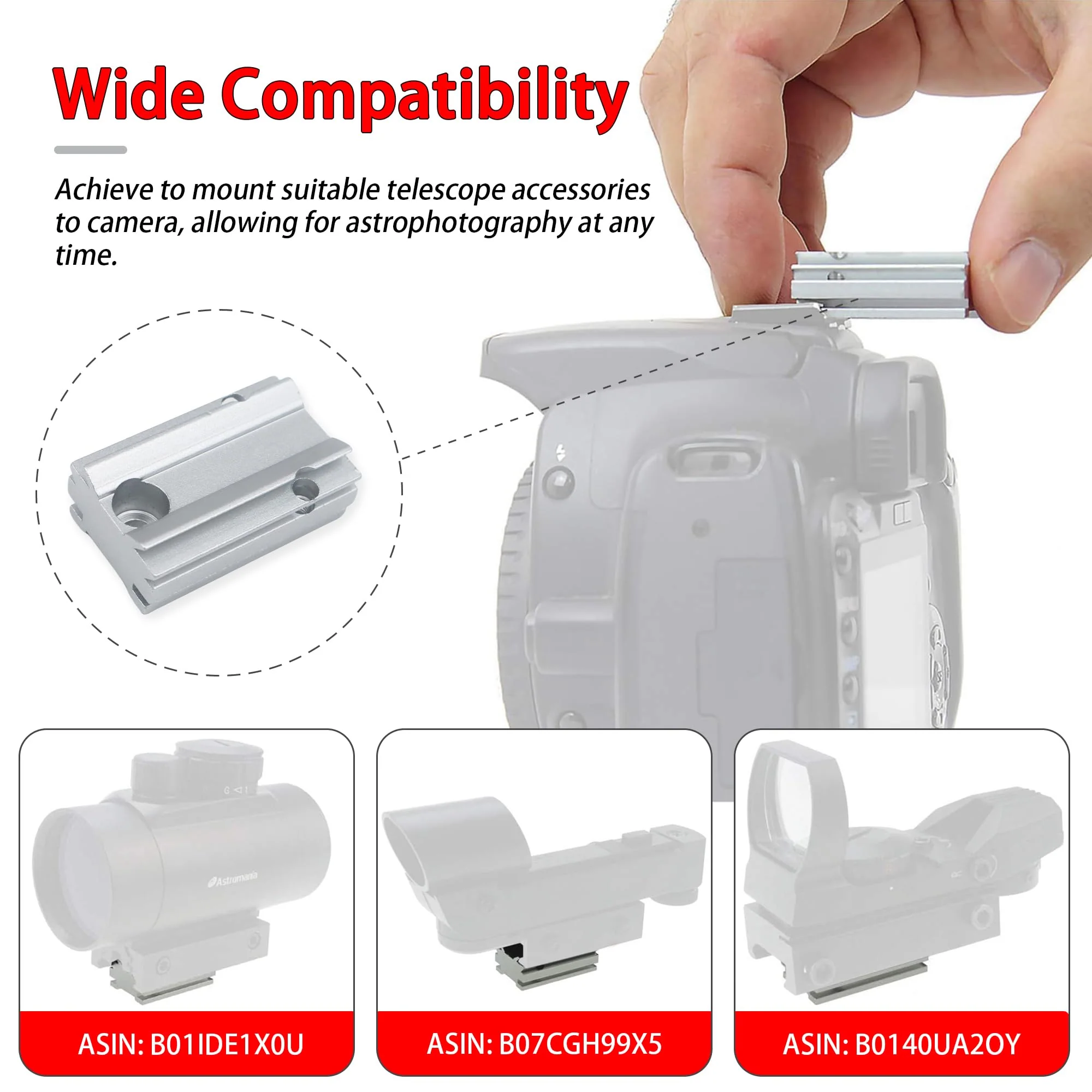 Astromania Silver Plate for The Flash Shoe of DSLR Cameras - Mount The 1X40RD Reflex Red Green Dot Sight to DSLR Cameras - Image 3