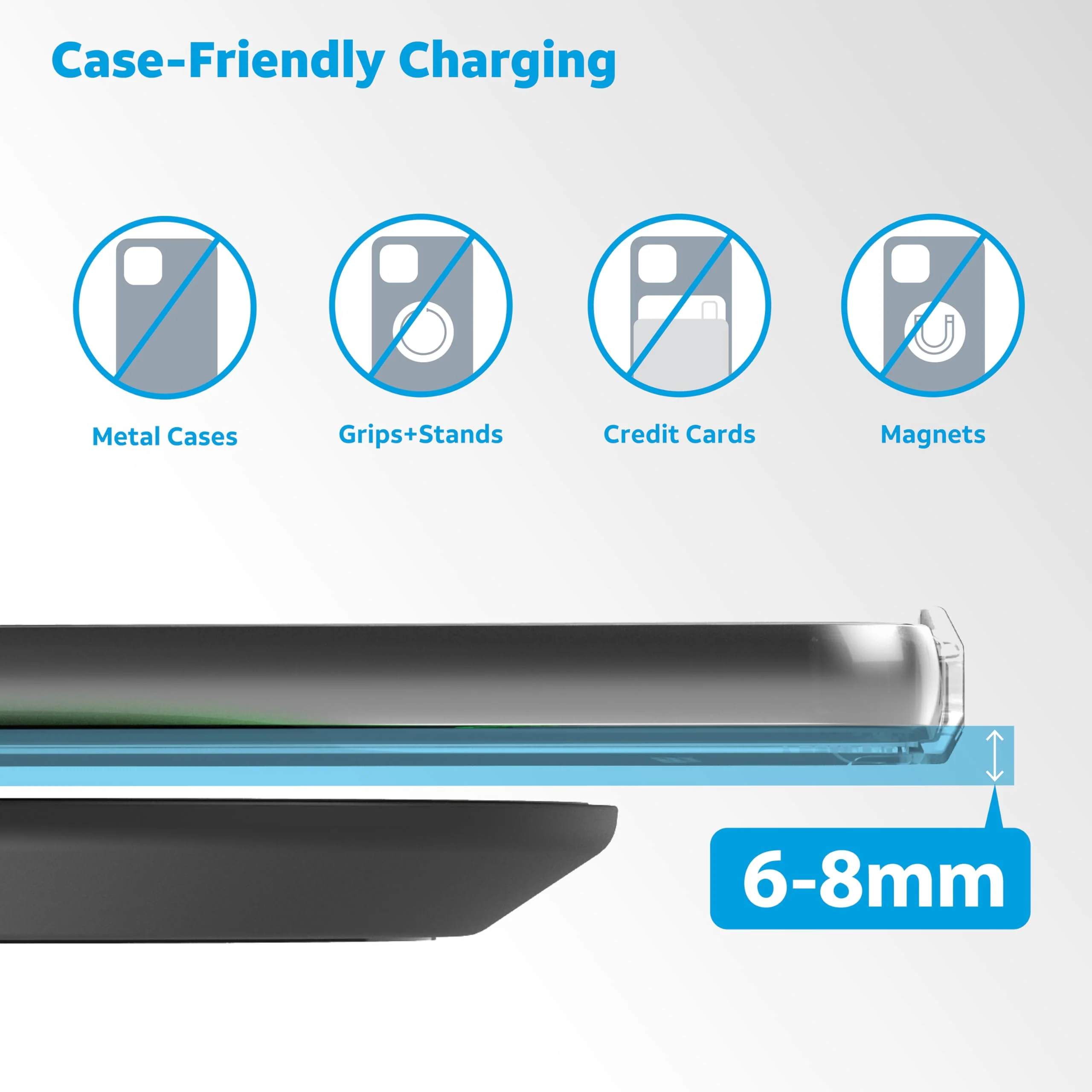AT&T 15W Qi Certified Case-Friendly Wireless Charging Pad for Apple iPhone, Google Pixel, and Samsung Galaxy (Black) with type C to C cable Black - Image 2