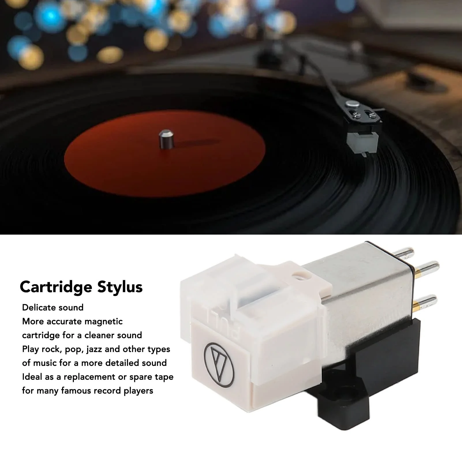 AT3600L Magnetic Cartridge, Moving Magnet Turntable Cartridge Phono Headshell Mount, Stereo Record Player Needle Replacement Phonograph Cartridge - Image 2