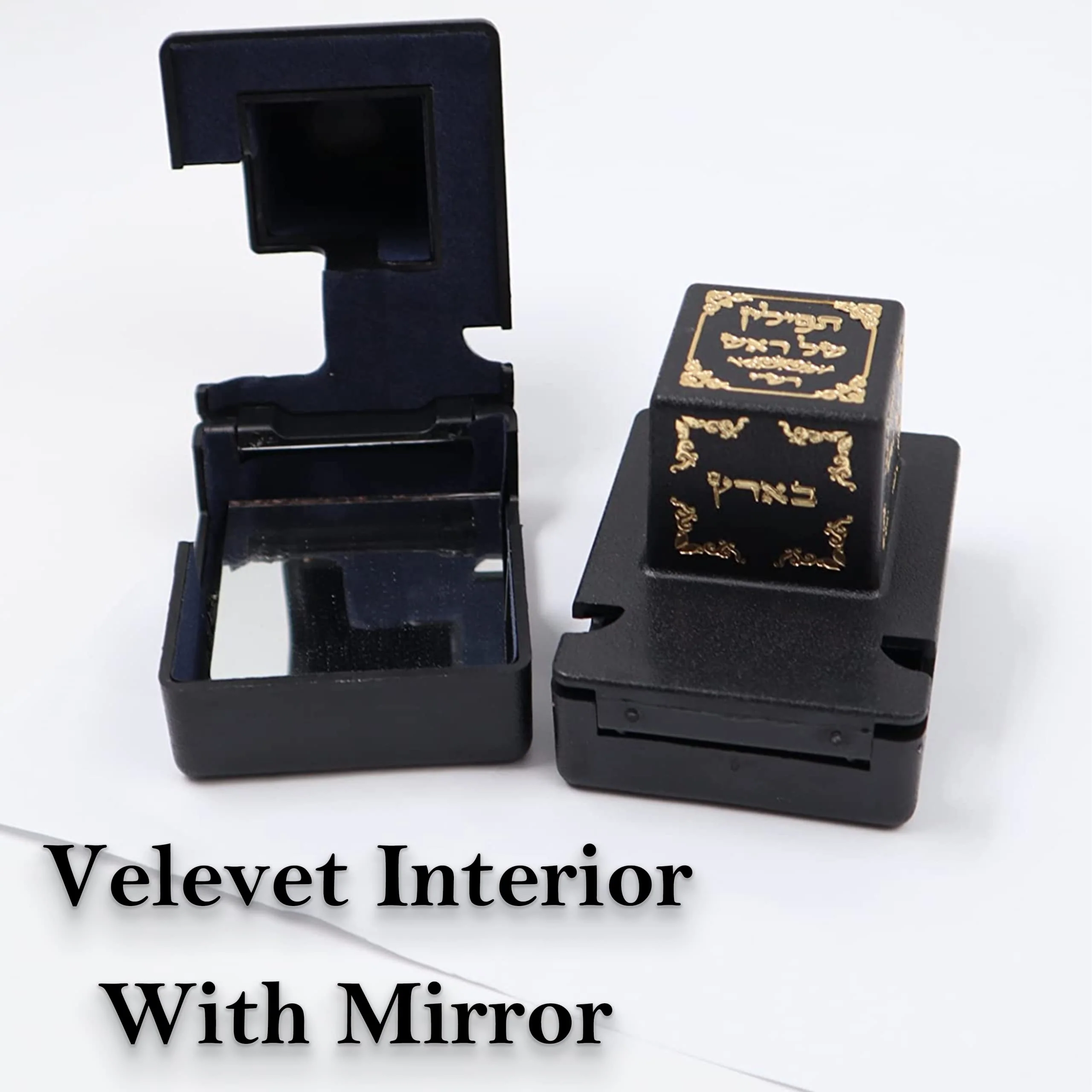Ataret Judaica decorative plastic tefillin boxes, head and hand set for the right, Rashi (Shidlech) (size 34, black) Size 34 - Image 3