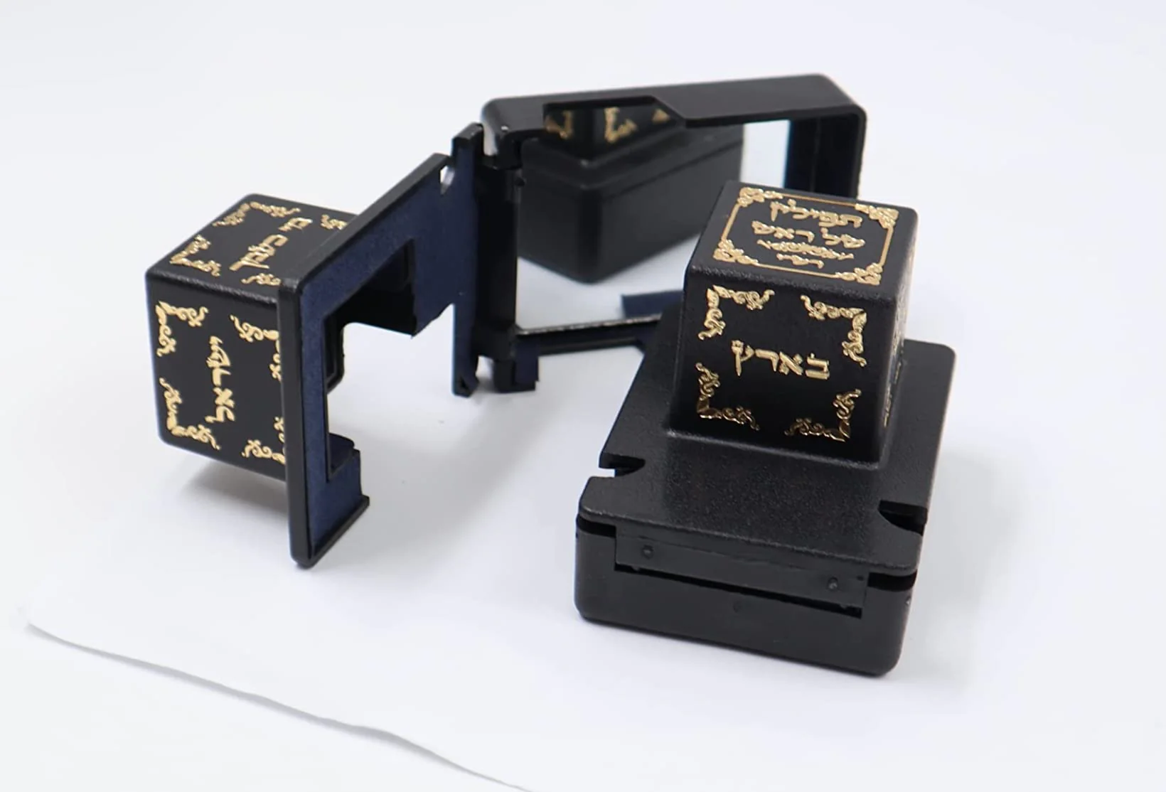 Ataret Judaica decorative plastic tefillin boxes, head and hand set for the right, Rashi (Shidlech) (size 34, black) Size 34 - Image 5