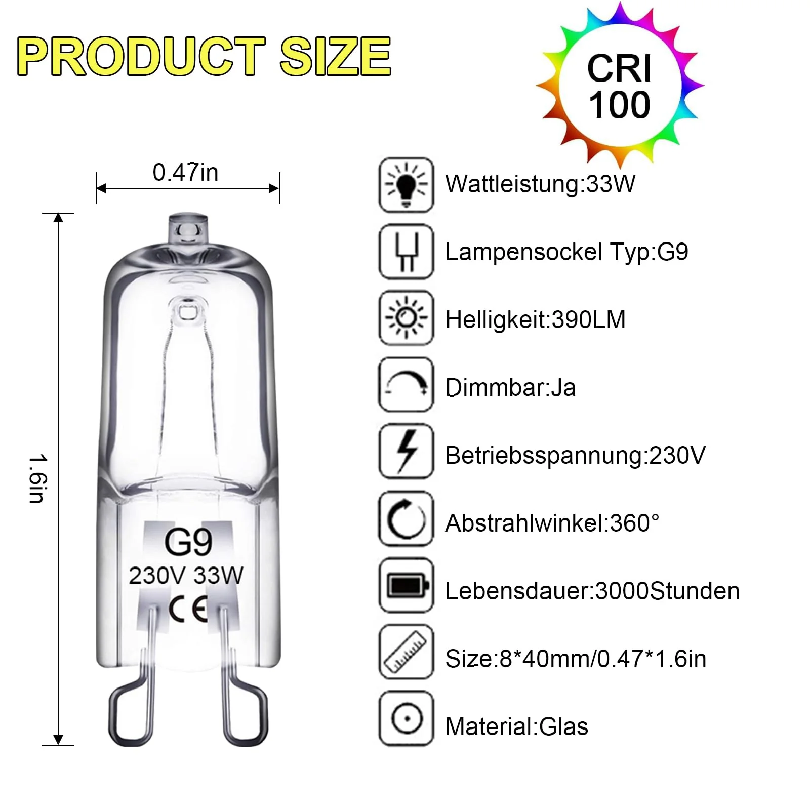 ATJTYSX Pack of 12 Halogen Bulbs, G9 33 W 230 V Oven Lamp, G9 Halogen Bulb, for Oven, Microwave, Oil up to 300 °C - Image 2