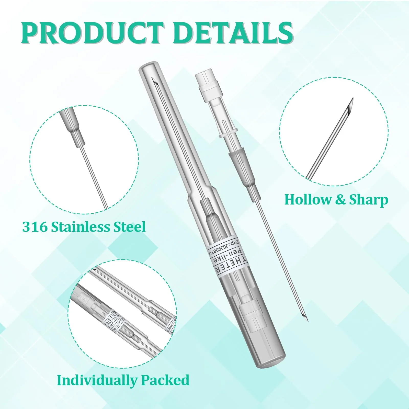 ATOMUS Catheter Piercing Needles - 10 Pieces 16G Hollow Needles for Ear Nose Belly Lip Piercing Stainless Steel Individually Packed Body Piercing Tool 16G 10pcs - Image 2