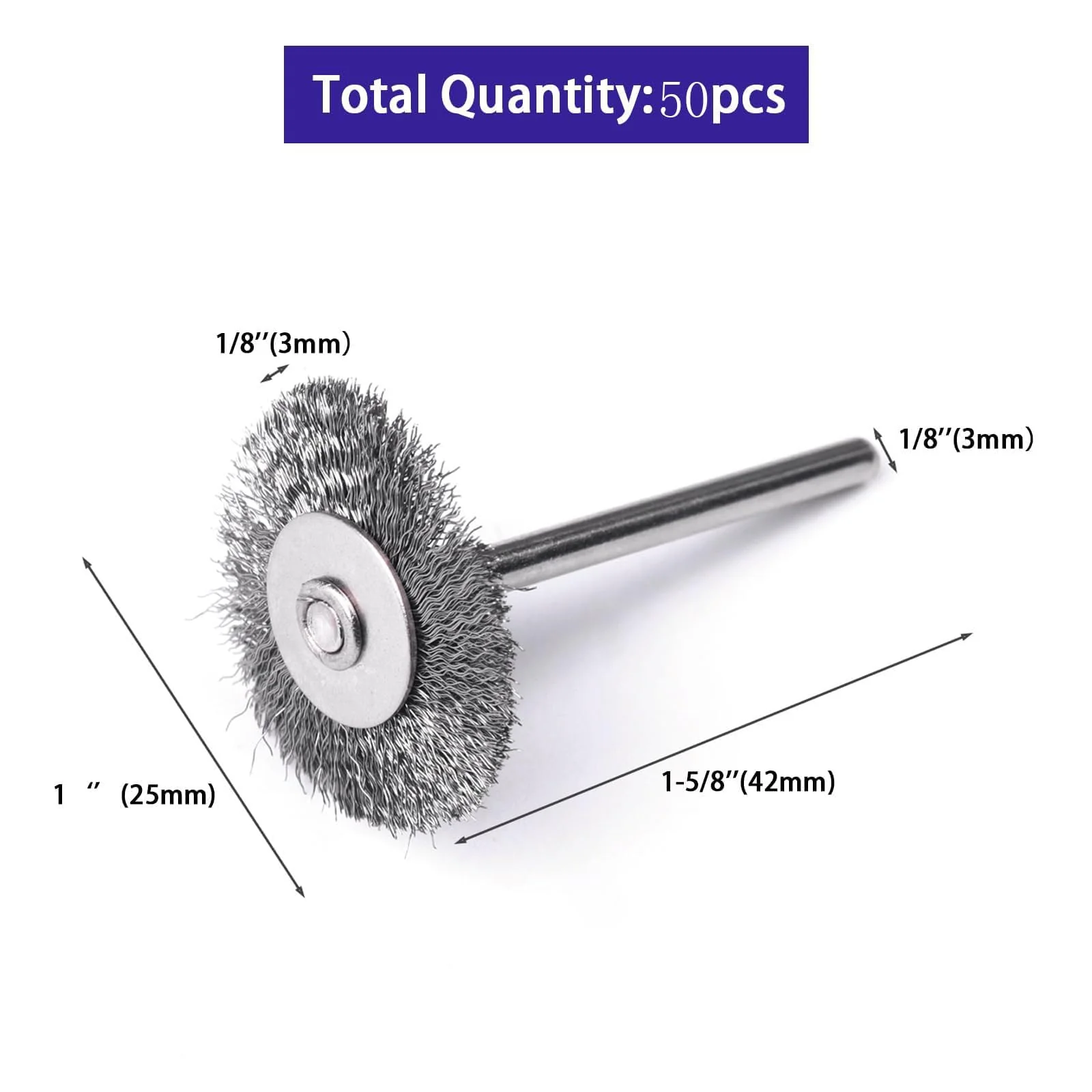 ATOPLEE Wire Wheel Brush Set,50pcs 1 inch/25mm Mini Wire Wheel with 3mm Round Shank,Alloy Steel Crimped Wire Brush Wheel for Cleaning Rust,Paint, Stripping and Abrasive,for Drill Attachment 50 - Image 2