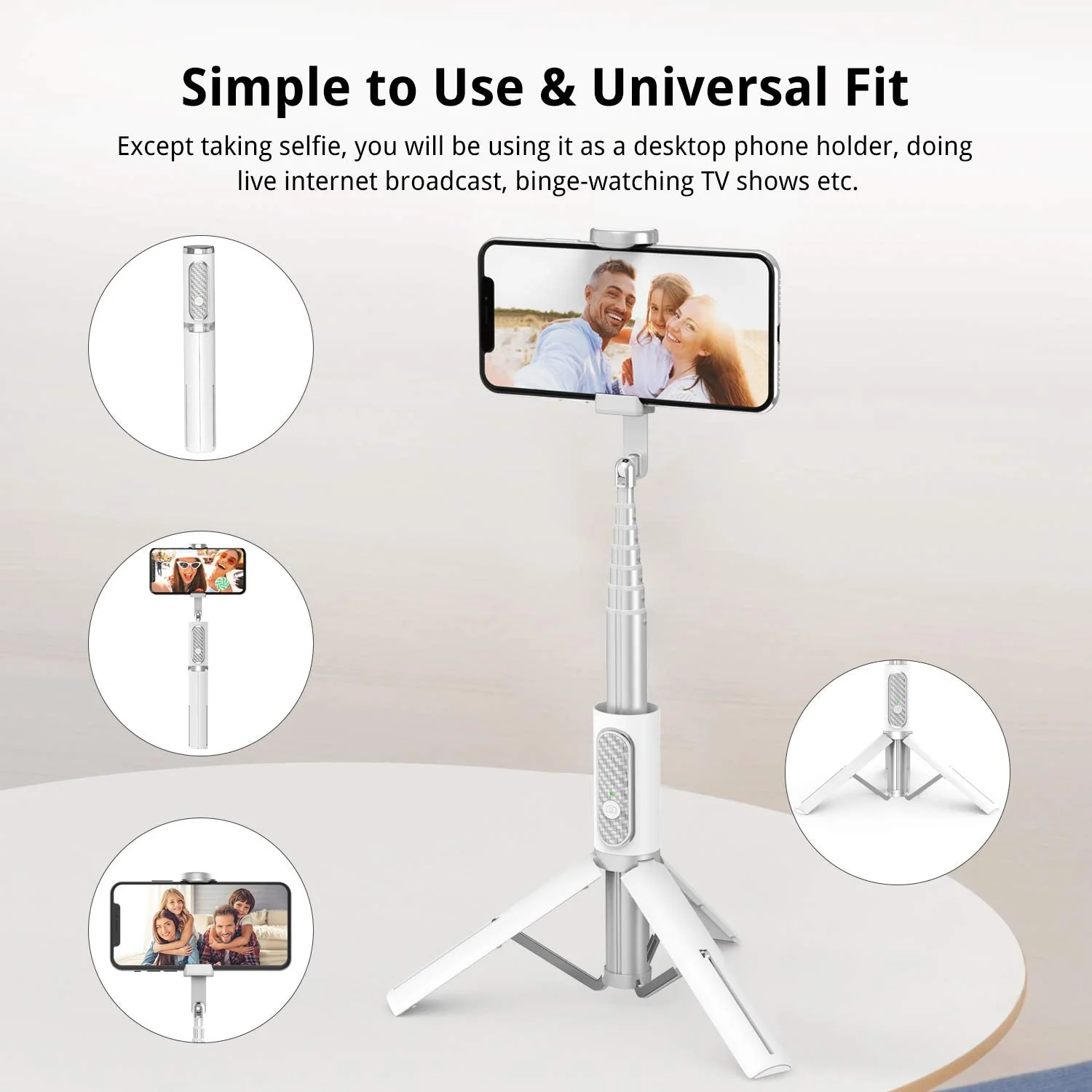 ATUMTEK Selfie Stick Tripod, Extendable 3 in 1 Aluminum Bluetooth Selfie Stick with Wireless Remote and Tripod Stand for iPhone 16/15/14/13/12/11 Pro Max/XS Max/XS/XR/X/8/7, Samsung Smartphones White - Image 6