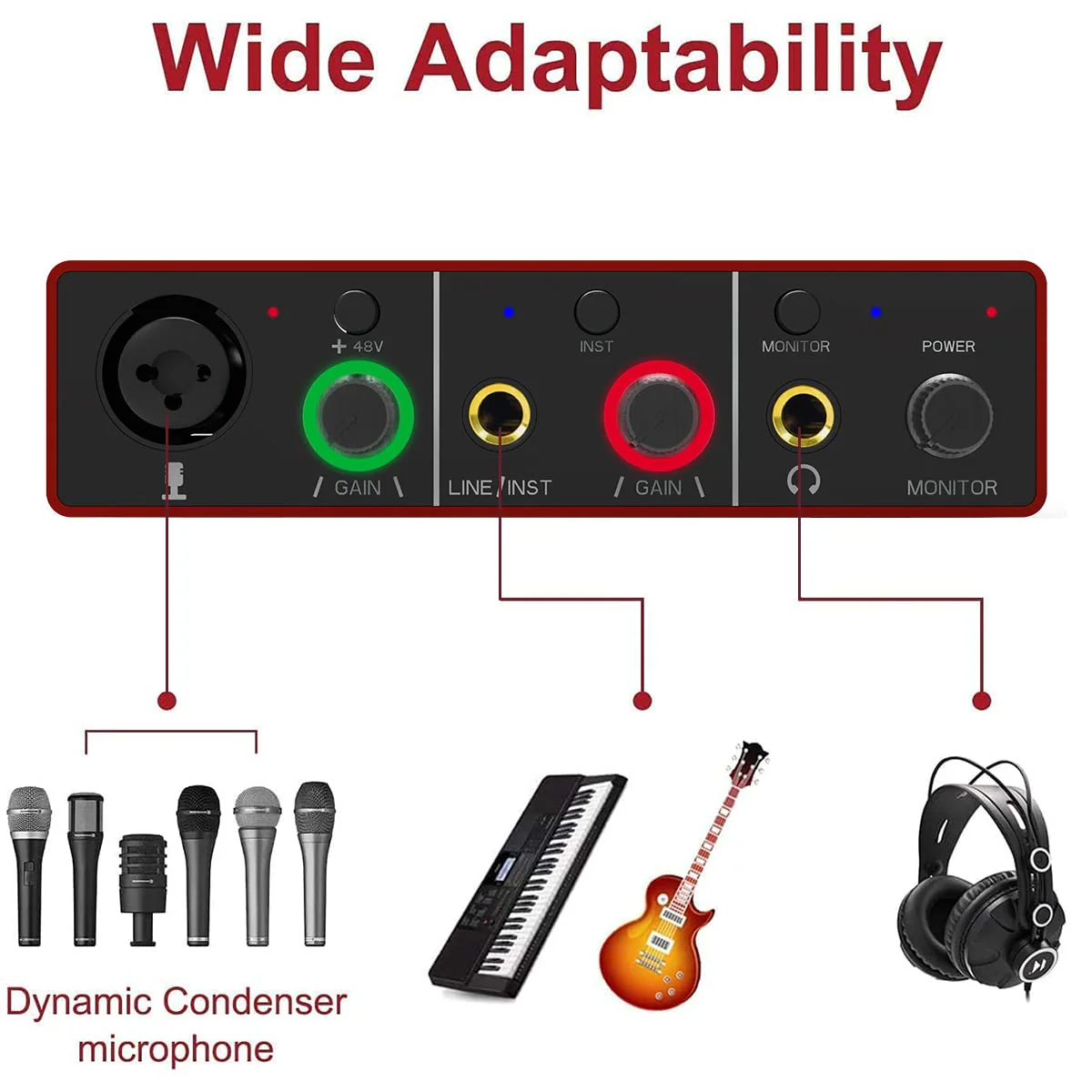 Audio Interface Audio Interface for PC USB Interface mixer recorder with 48V Phantom Power 24 Bit Support Table Mac OS PC Audio Equipments & Music Instruments (No DAW include) - Image 2