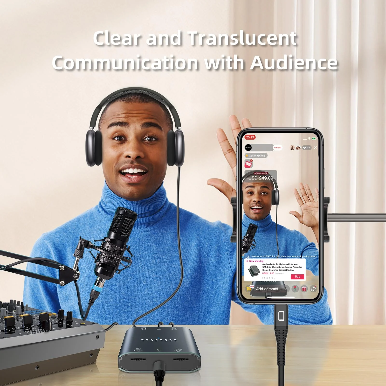Audio Interface, Stereo 24Bit/192kHz USB C & iPhone Guitar Interface for Recording, Live Streams and Podcasting, Compatible with iPhone, iPad, Mac, Android and PC G42 - Image 3