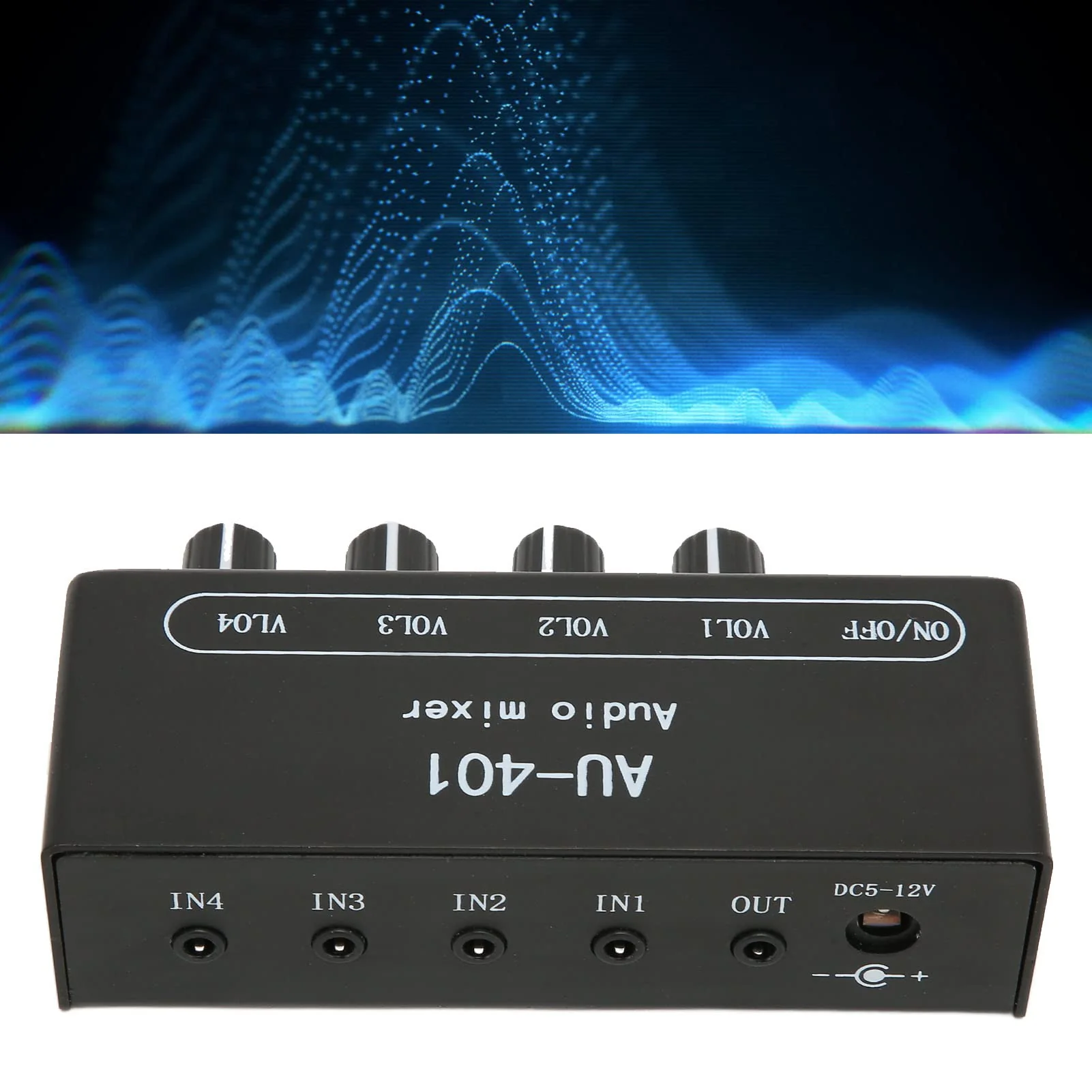 Audio Mixer, 4 in 1 Out Independent Volume Control 3.5mm Stereo Socket 2x Amplification Line Mixer Anti Interference Metal Housing Mini Audio Mixer for PC, Cell Phones, Laptops - Image 4