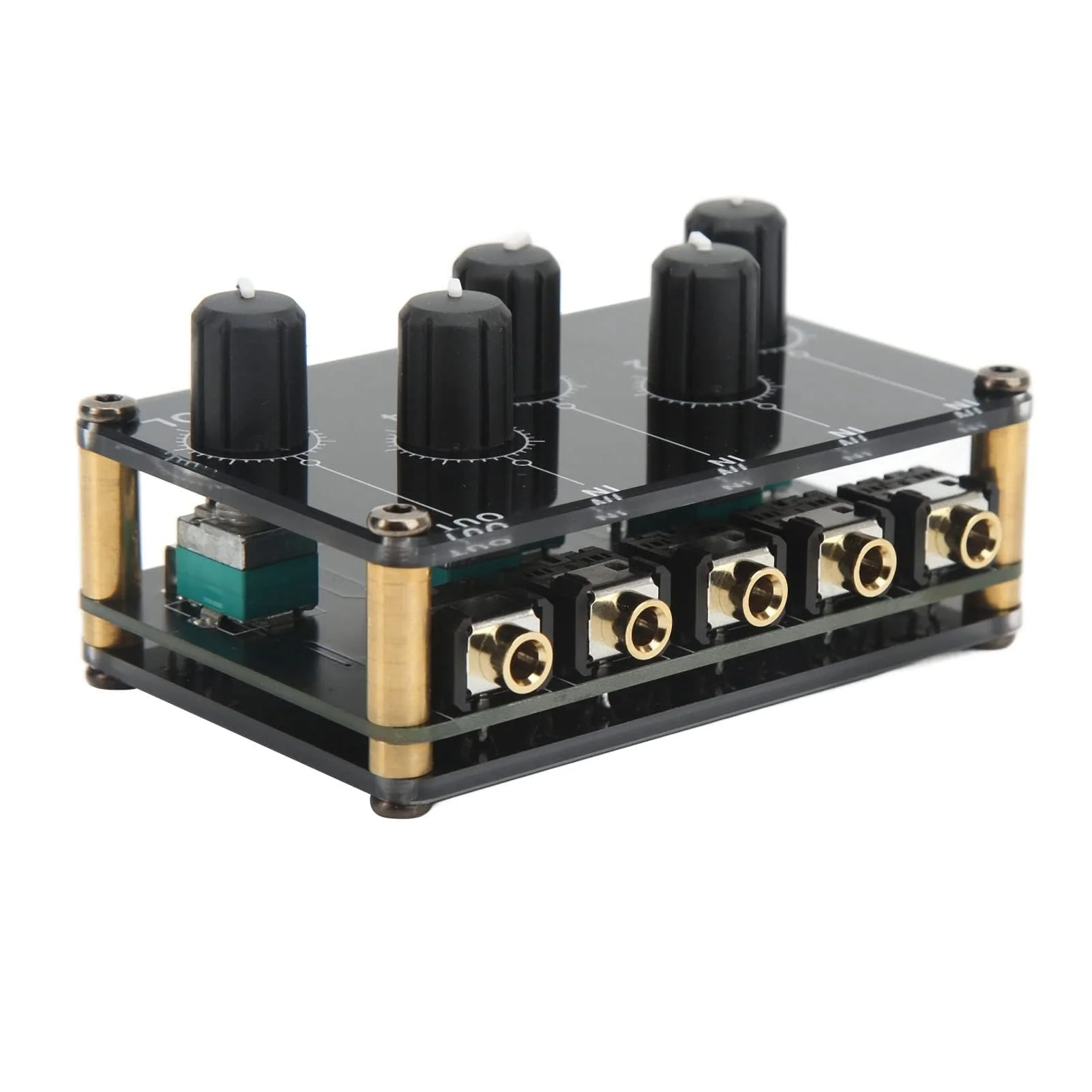 Audio Mixer, 4 Input 1 Output Mini Low Noise Sound Board Console Portable Passive Stereo Audio Mixer Mini Stereo Live Studio Console Audio Recording Mixers Music Mixer Machine - Image 4