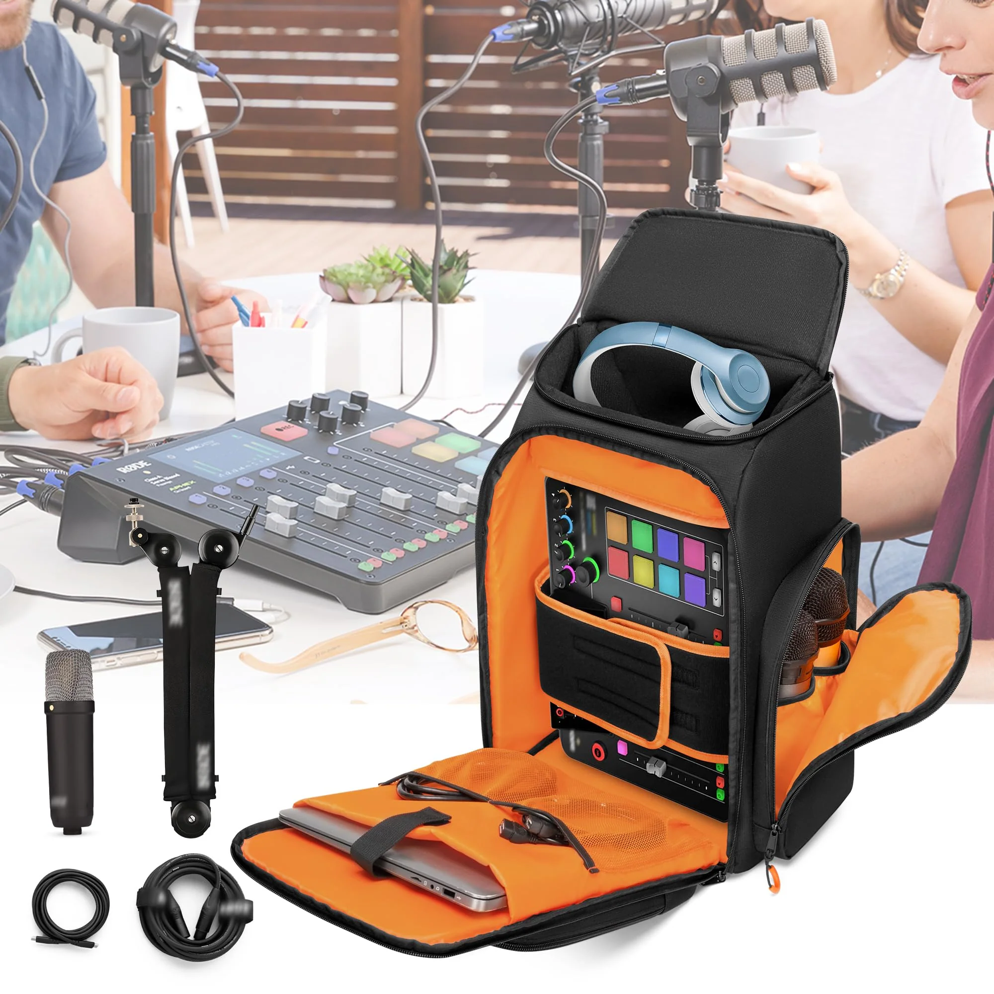 Audio Mixer Backpack Compatible with RODECaster Pro/RODECaster Pro II/RC Duo, DJ Mixer Travel Bag Case for Microphones and More Podcast Equipment(Patent Design) - Image 7