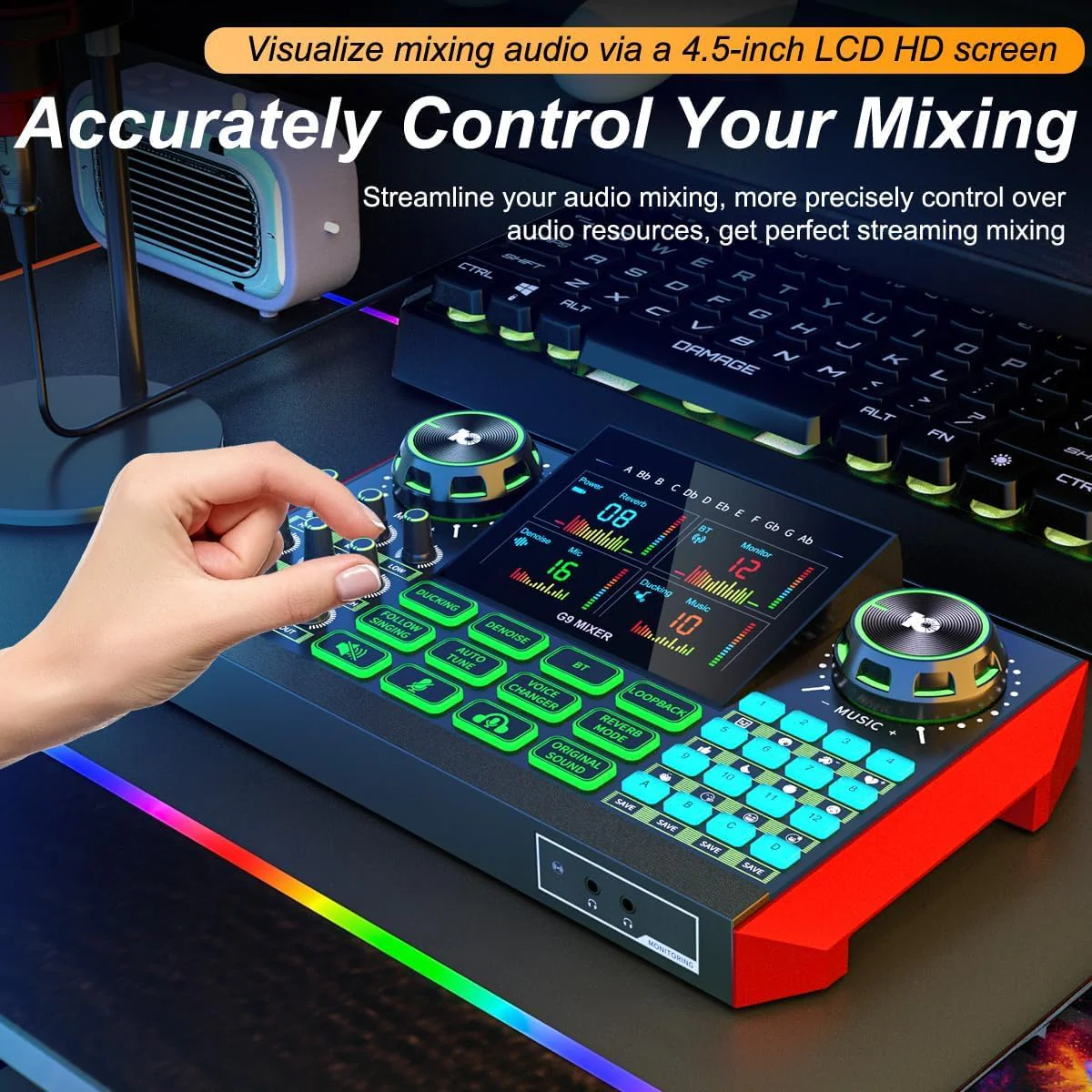 Audio Mixer Podcast Equipment Bundle, XLR Studio Live Sound Card for Streaming Podcasting, Audio Interface DJ Mixer Sound Board for Microphone PC Mobile TikTok YouTube Video Content Creating Be-G9-US - Image 2