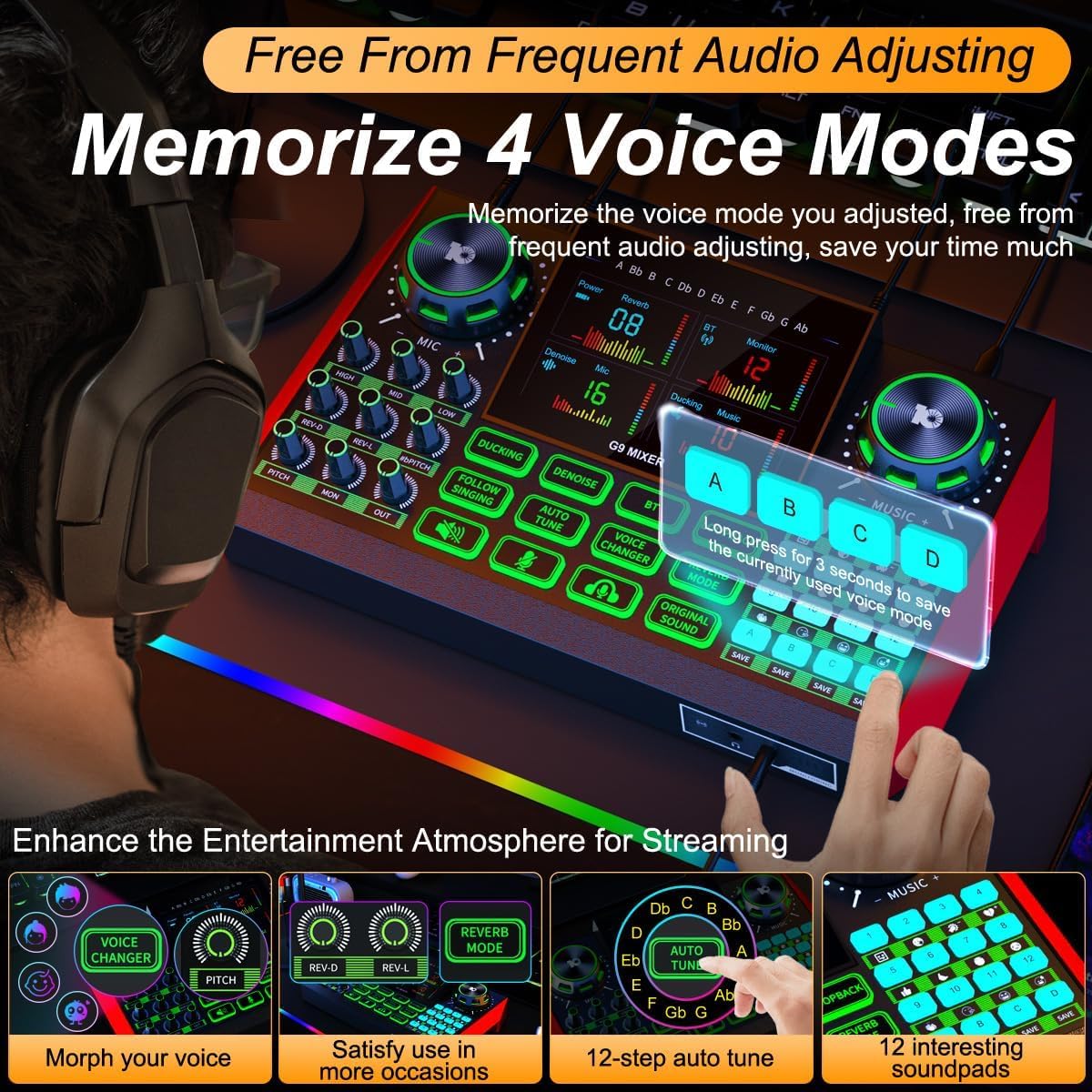 Audio Mixer Podcast Equipment Bundle, XLR Studio Live Sound Card for Streaming Podcasting, Audio Interface DJ Mixer Sound Board for Microphone PC Mobile TikTok YouTube Video Content Creating Be-G9-US - Image 3