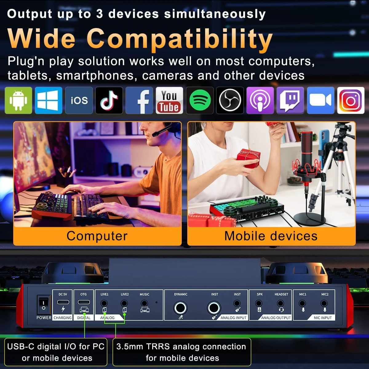 Audio Mixer Podcast Equipment Bundle, XLR Studio Live Sound Card for Streaming Podcasting, Audio Interface DJ Mixer Sound Board for Microphone PC Mobile TikTok YouTube Video Content Creating Be-G9-US - Image 6