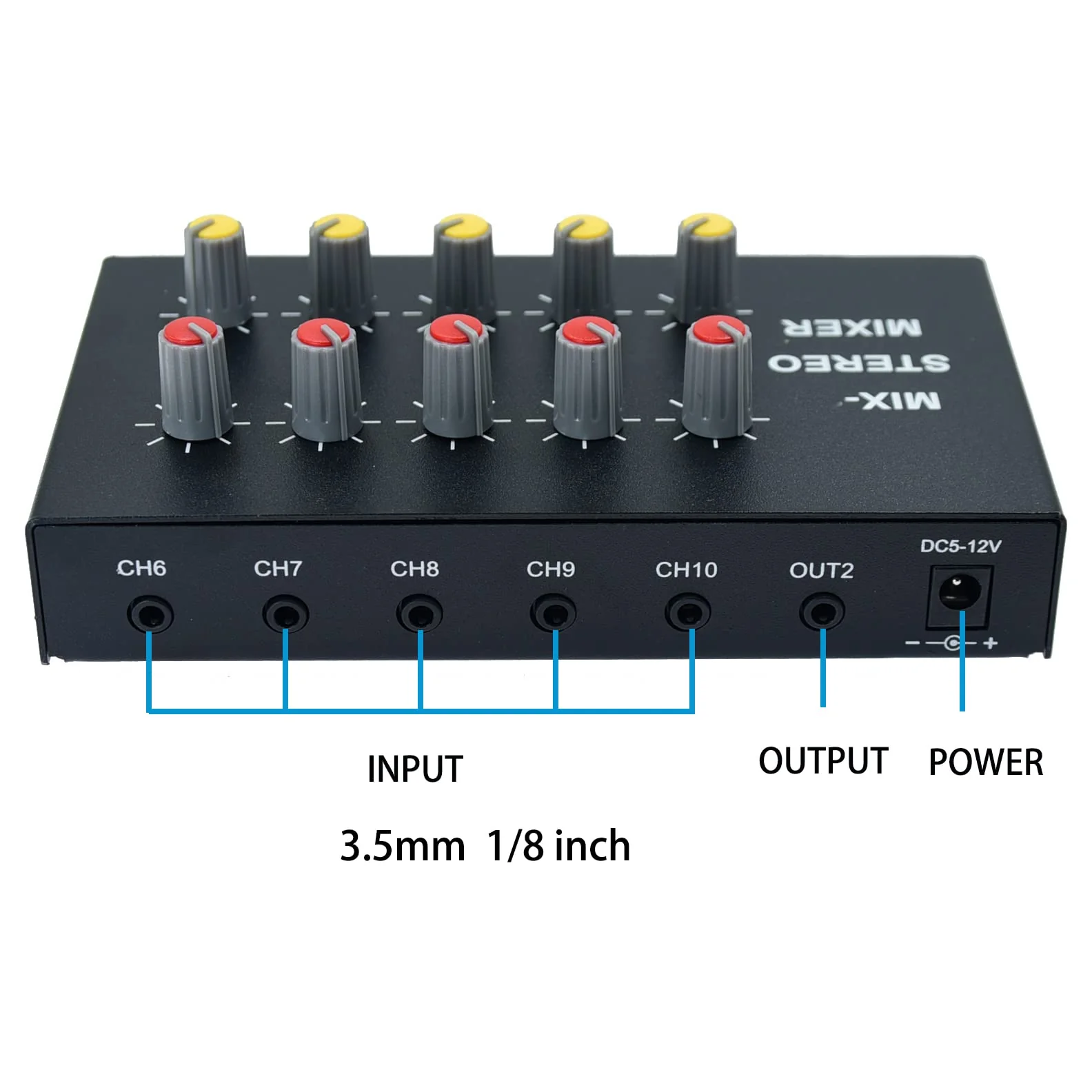 audio mixer Powered 10 Channels input 2 output Mini Audio Mix with 3.5mm Stereo for Broadcasting, Podcasting, Streaming,phone Recording and PC Gaming mixing mix102 - Image 4