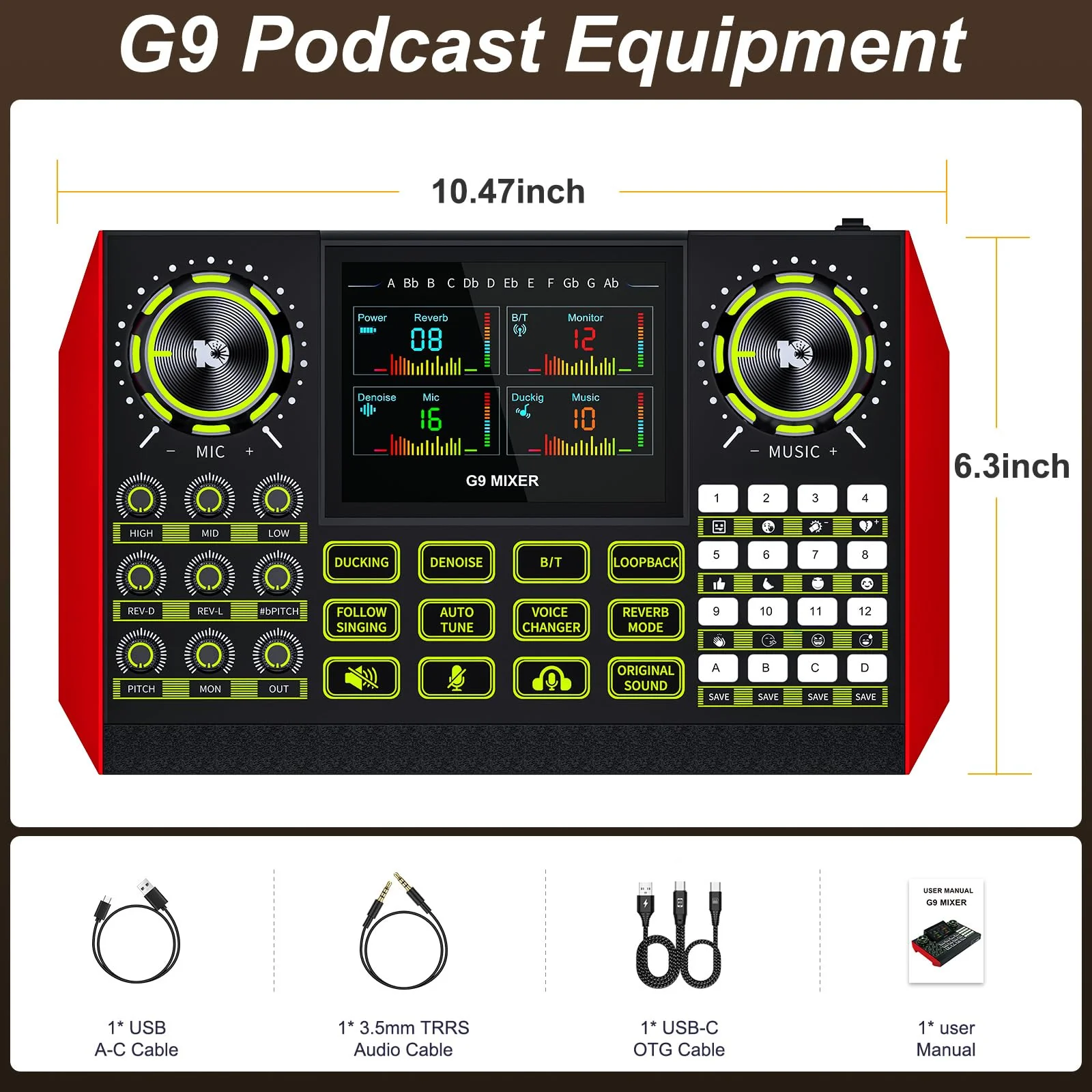 Audio mixer, suitable for live streaming, singing, and gaming on computer/phone; soundboard for 3.5mm condenser microphone; podcast mixer with live sound card, noise reduction, and one-touch mute G9 - Image 8