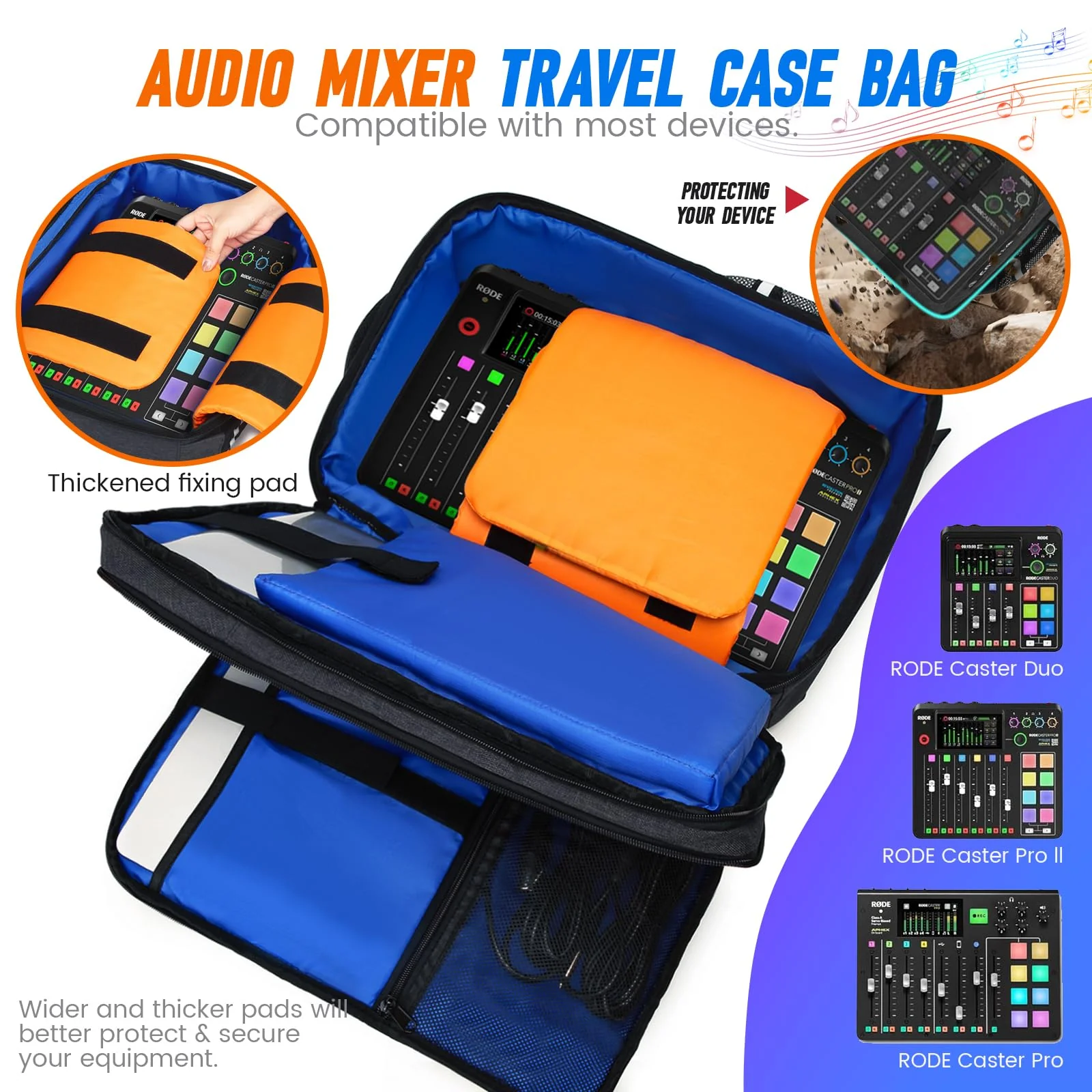 Audio Mixer Travel Case Bag, DJ Mixer Storage Backpack Compatible with RODECaster Pro, RODECaster Pro II, RC Duo, Podcast Mixer Case for Microphones and More Podcast Equipment - Image 2