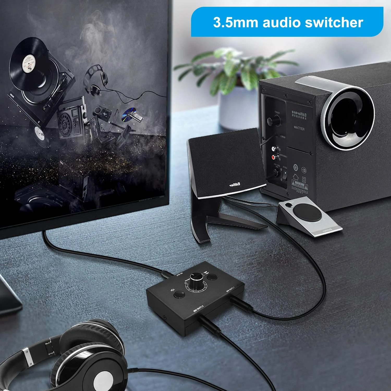 Audio selector 3.5mm Audio Switch Audio Switcher, Passive Speaker Headphone Manual Selector Splitter Box Audio Sharing (2-IN-1-OUT/1-IN-2-OUT) - Image 5