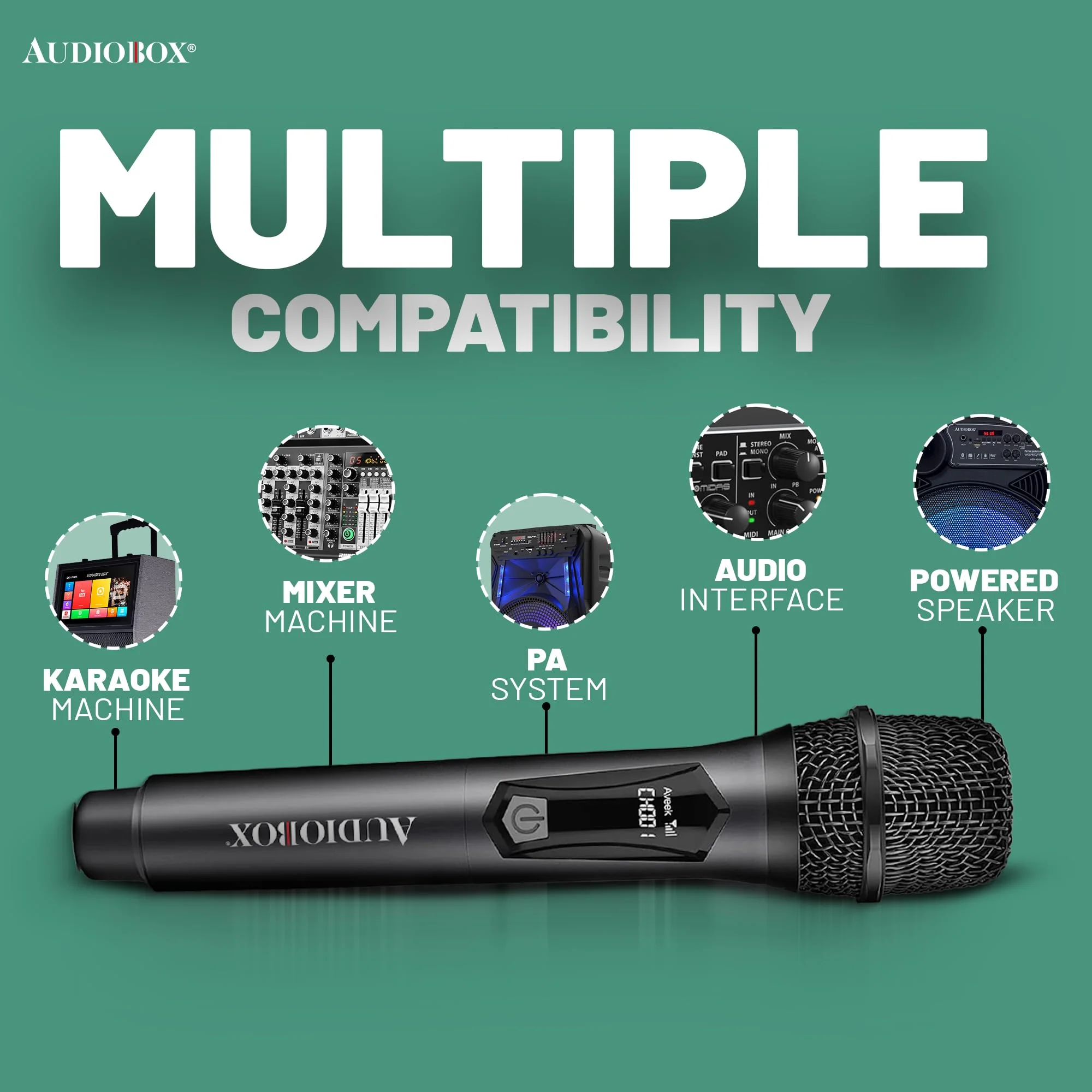 Audiobox Wireless Microphone, UHF Metal Dynamic Handheld Multipurpose Mic with Rechargeable Receiver (4hrs), 160ft Range, for Karaoke Machine, Amplifier Speaker, Mixer, Church, PA - Black (2) 2 - Image 5