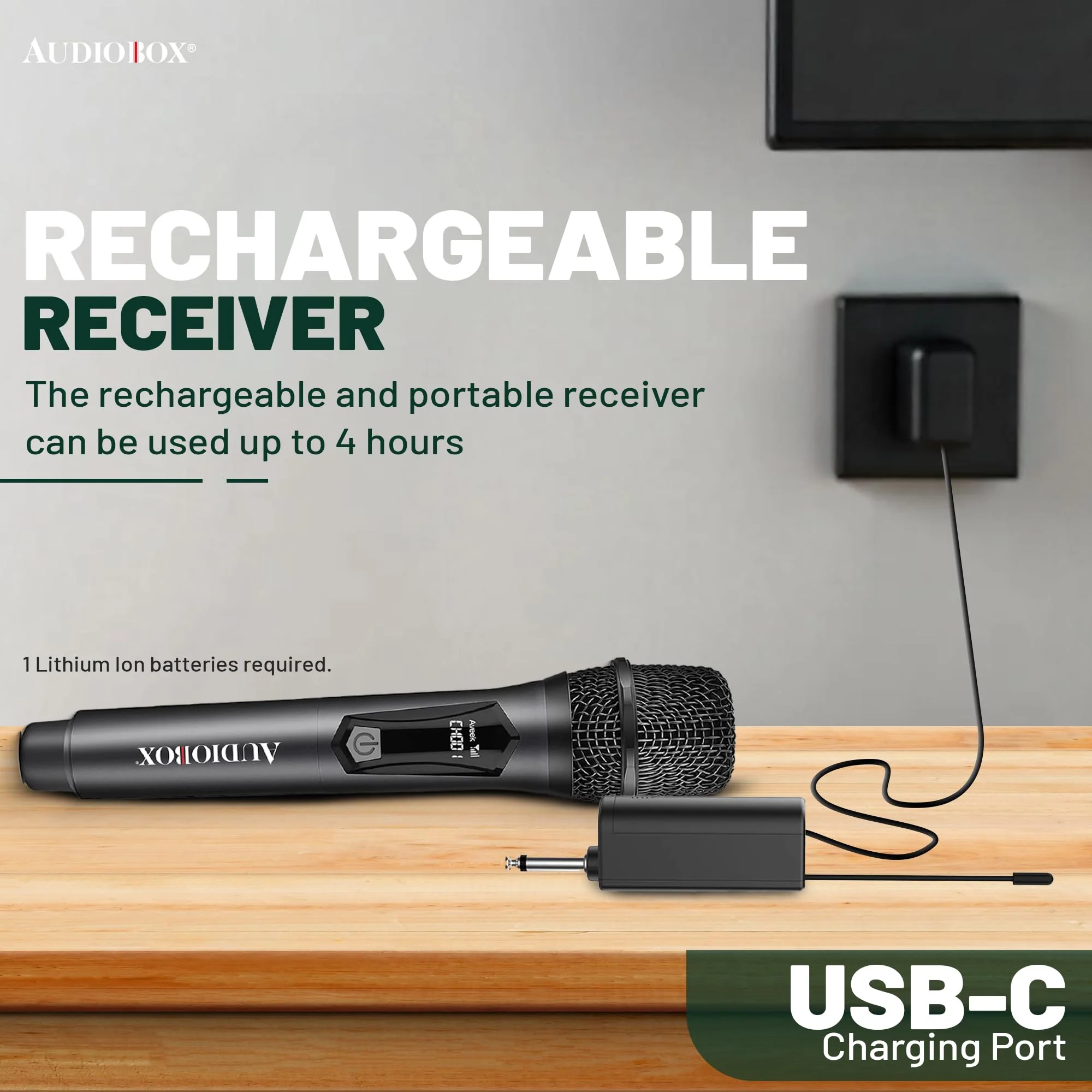 Audiobox Wireless Microphone, UHF Metal Dynamic Handheld Multipurpose Mic with Rechargeable Receiver (4hrs), 160ft Range, for Karaoke Machine, Amplifier Speaker, Mixer, Church, PA - Black (2) 2 - Image 6