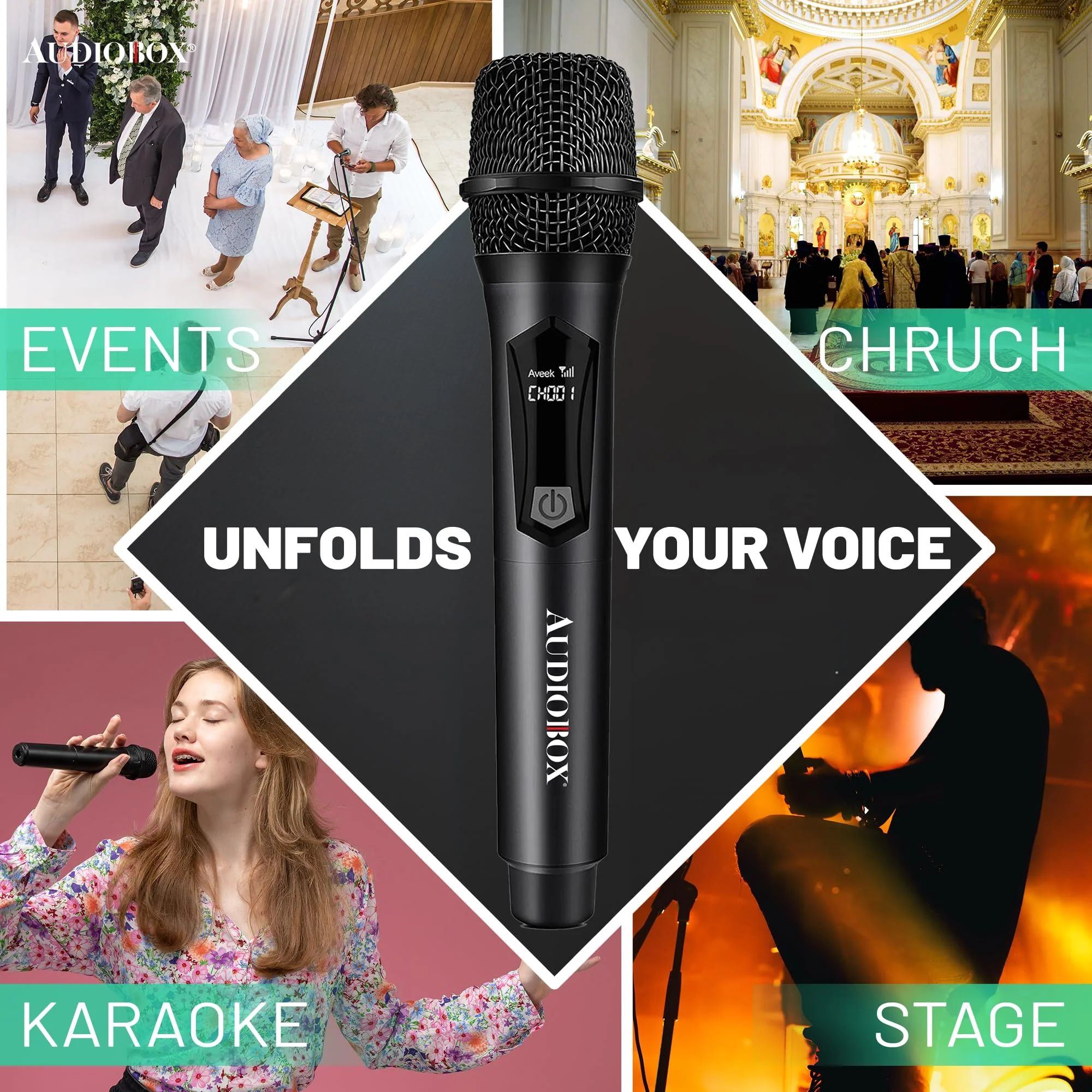 Audiobox Wireless Microphone, UHF Metal Dynamic Handheld Multipurpose Mic with Rechargeable Receiver (4hrs), 160ft Range, for Karaoke Machine, Amplifier Speaker, Mixer, Church, PA - Black (2) 2 - Image 8
