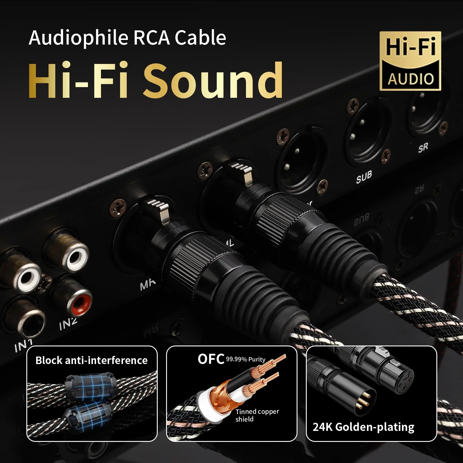 Audiophile HiFi Audio XLR Cables - 2XLR,3.28ft,15 AWG,4N OFC Core,Gold-Plated Plugs,with Nylon Braid,Subwoofer Cable,Compatible with CD Player,AMP,Speaker& Effect Processor(3.28ft/1m) 2-Pack 3.28ft/1m - Image 7