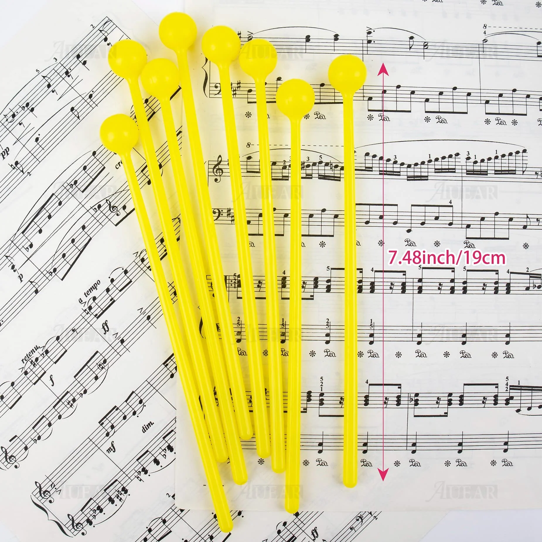 AUEAR, 10 Pack Plastic Bell Mallets Solid Drum Percussion Sticks Hammer for Drum Chime Xylophone 7.48 Inch Long Yellow - Image 6