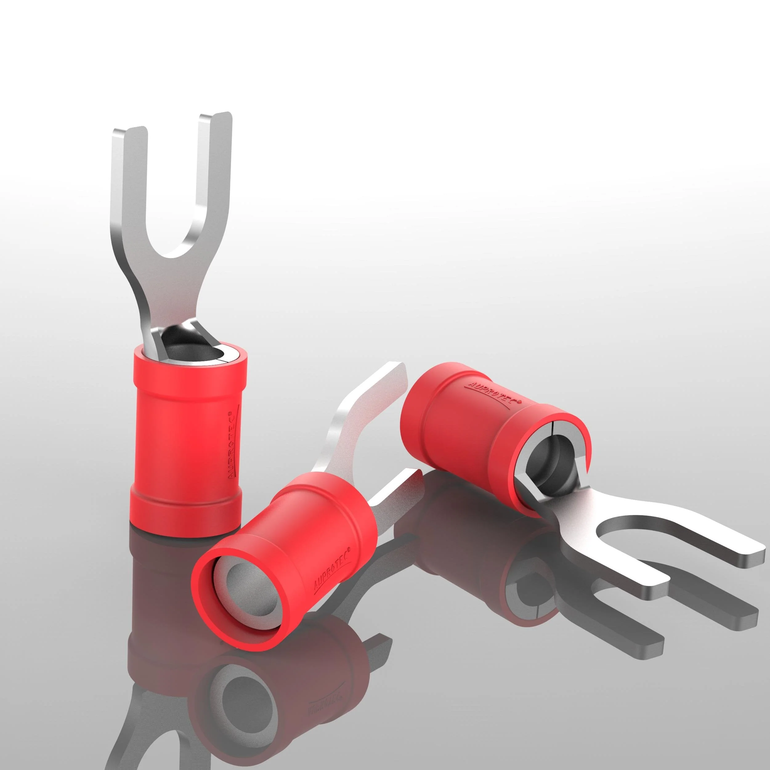 AUPROTEC 100x Fork Cable Lugs 0.5-1.5 mm² Red, Hole Diameter M4 Partially Insulated PVC SV Cable Connector Made of Tin-Plated Copper 100 Stück 0.5 - 1.5 mm² red, M4 - Image 2