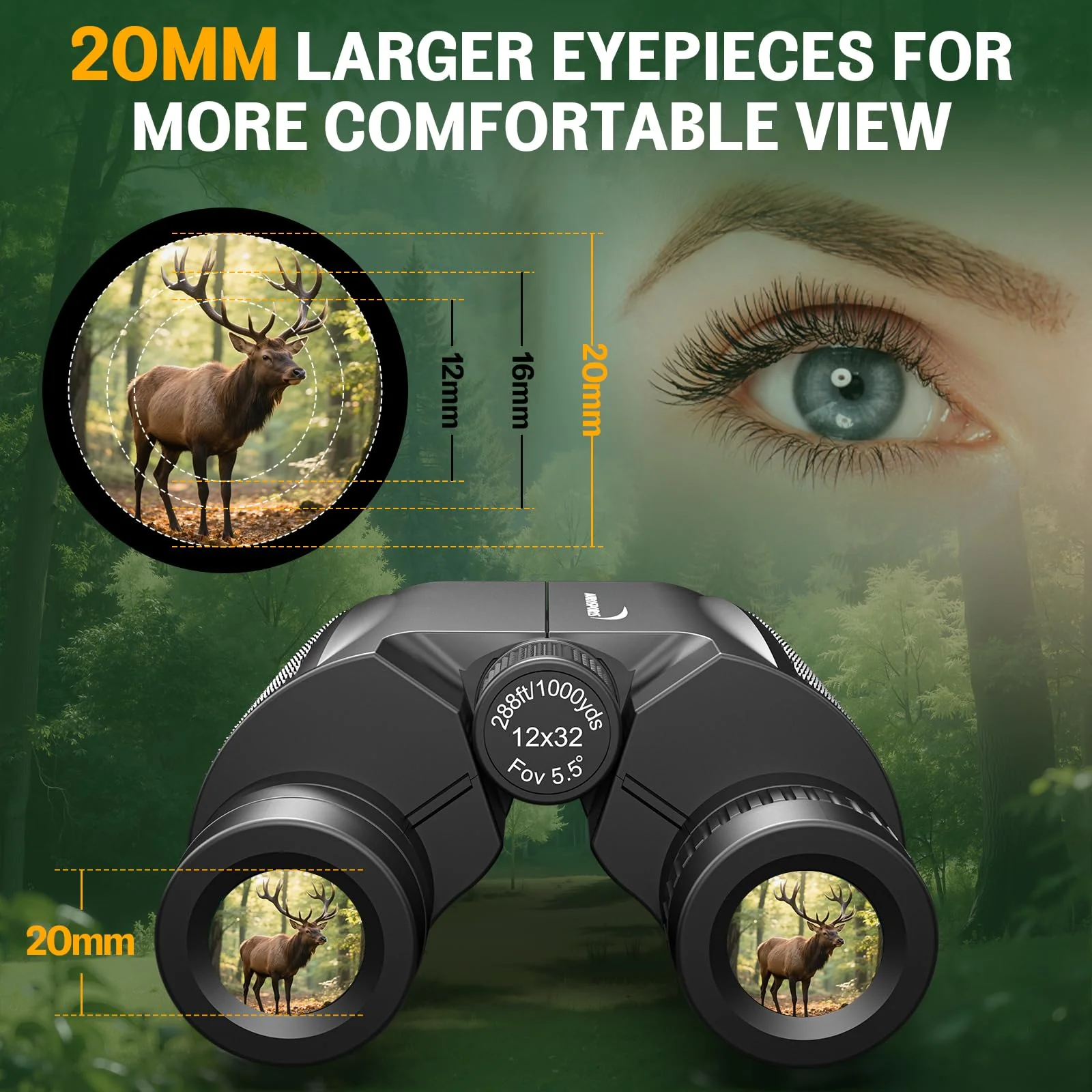 Aurosports 12x32 Compact Binoculars for Adults - Small Binoculars with FMC Lens & BAK4 Prism - Wide 273ft/1000yds Field of View - Easy Focus Binos for Bird Watching Traveling Gifts for Men Women - Image 3