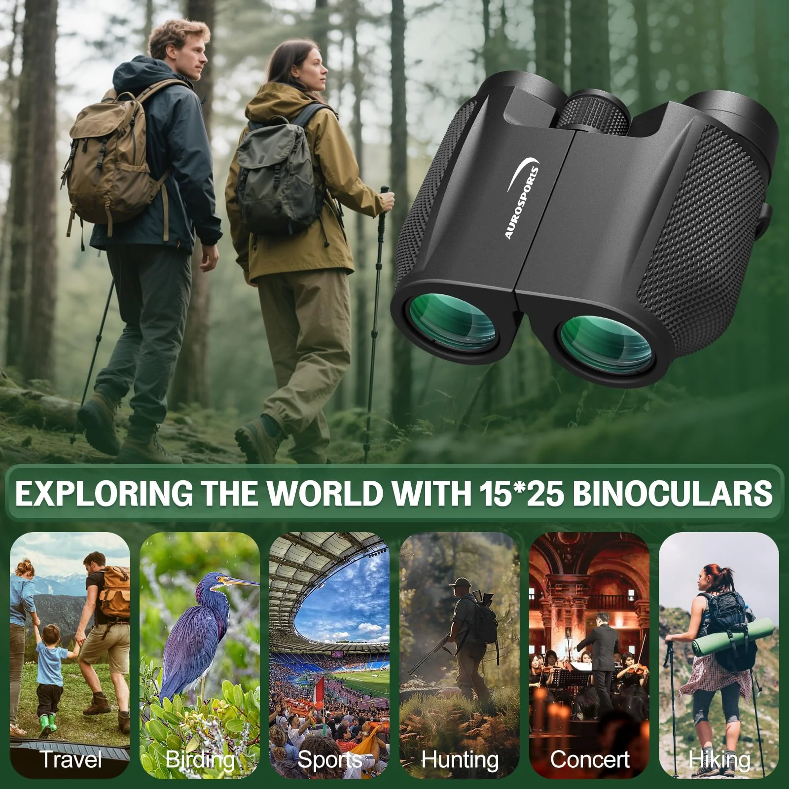 Aurosports 12x32 Compact Binoculars for Adults - Small Binoculars with FMC Lens & BAK4 Prism - Wide 273ft/1000yds Field of View - Easy Focus Binos for Bird Watching Traveling Gifts for Men Women - Image 7
