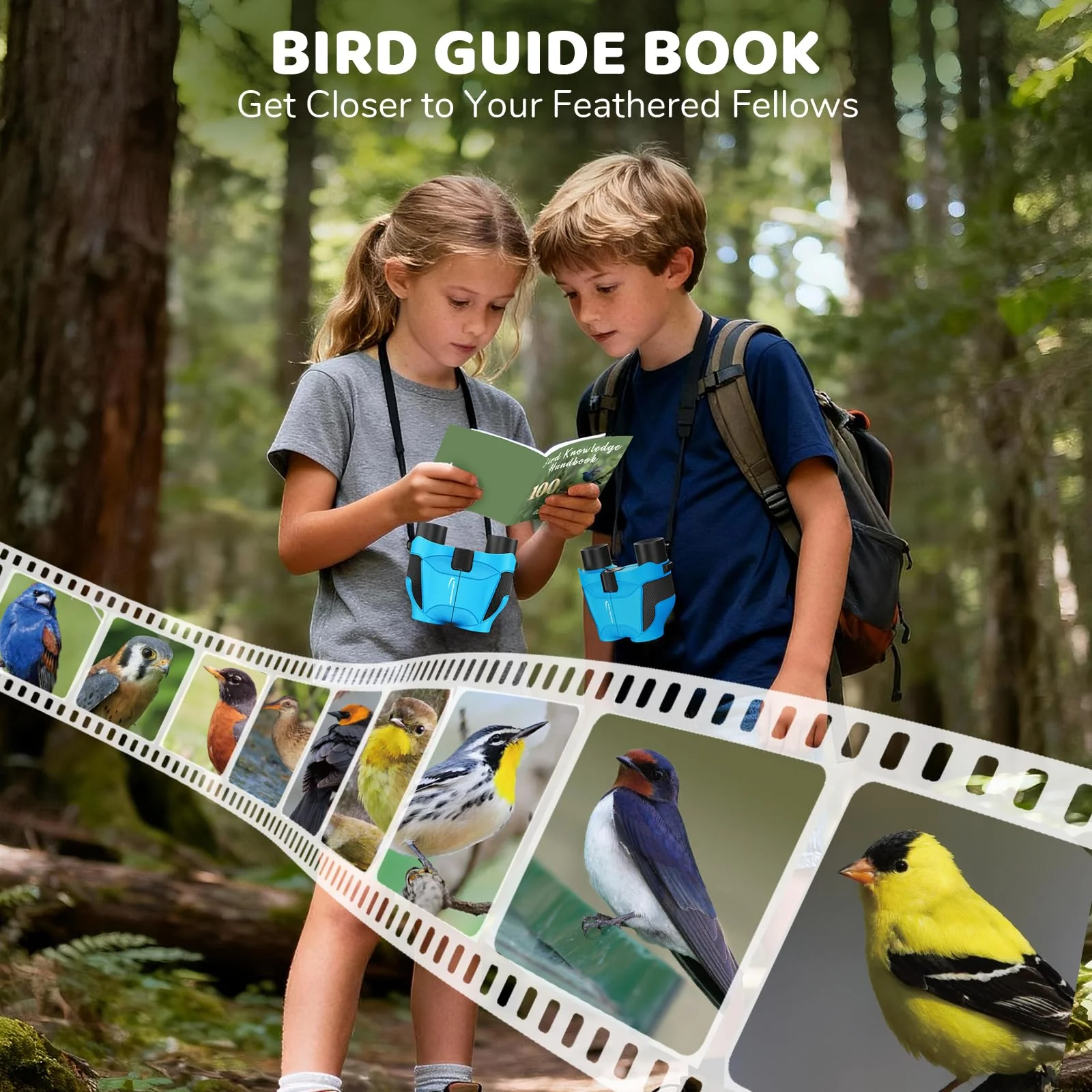 Aurosports 15x25 Compact Binoculars for Kids - Small Binoculars Lightweight with Carrying Case Birding Guide for Bird Watching Hiking Camping Travel Gift for 8-12 Years Boys Girls (Blue) Blue - Image 3