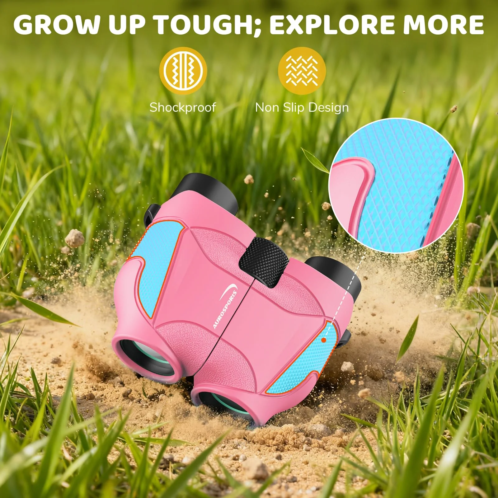 Aurosports 15x25 Compact Binoculars for Kids - Small Binoculars Lightweight with Carrying Case Birding Guide for Bird Watching Hiking Camping Travel Gift for 8-12 Years Boys Girls (Pink) Pink - Image 6