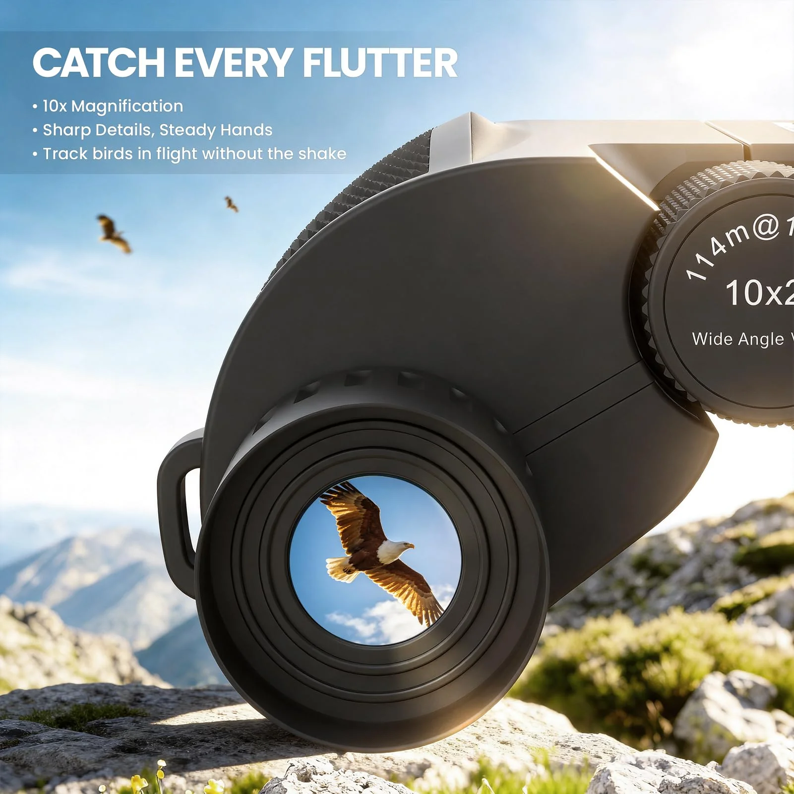 Aurosports Compact Binoculars for Adults and Kids - 10x25 Small Lightweight Binoculars for Bird Watching, Easy Focus for Theater, Cruise & Travel - Ideal Gift with Carrying Case & Strap 10x25-Black - Image 2