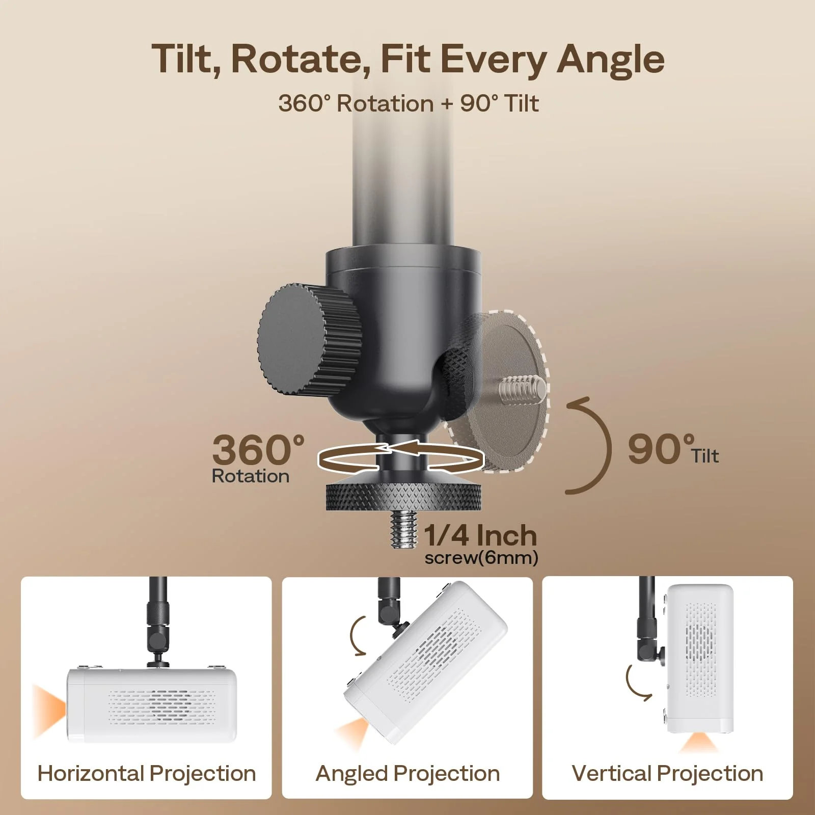 Aurzen Ceiling Projector Mount Bracket, 360° Rotation & 90° Tilt, Adjustable 9"-15" Length, ¼-Inch Screw, Compatible with TMY, HAPPRUN, Yaber, Epson & Most Projectors Ceiling Mount - Image 3