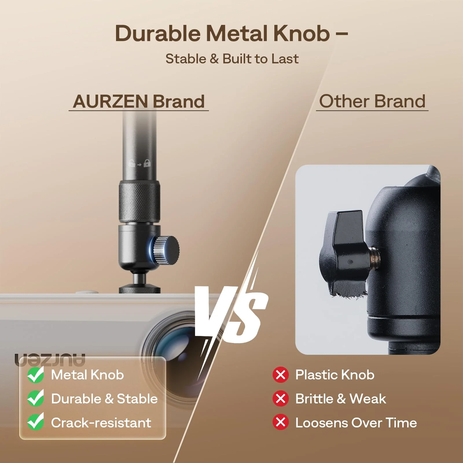 Aurzen Ceiling Projector Mount Bracket, 360° Rotation & 90° Tilt, Adjustable 9"-15" Length, ¼-Inch Screw, Compatible with TMY, HAPPRUN, Yaber, Epson & Most Projectors Ceiling Mount - Image 6