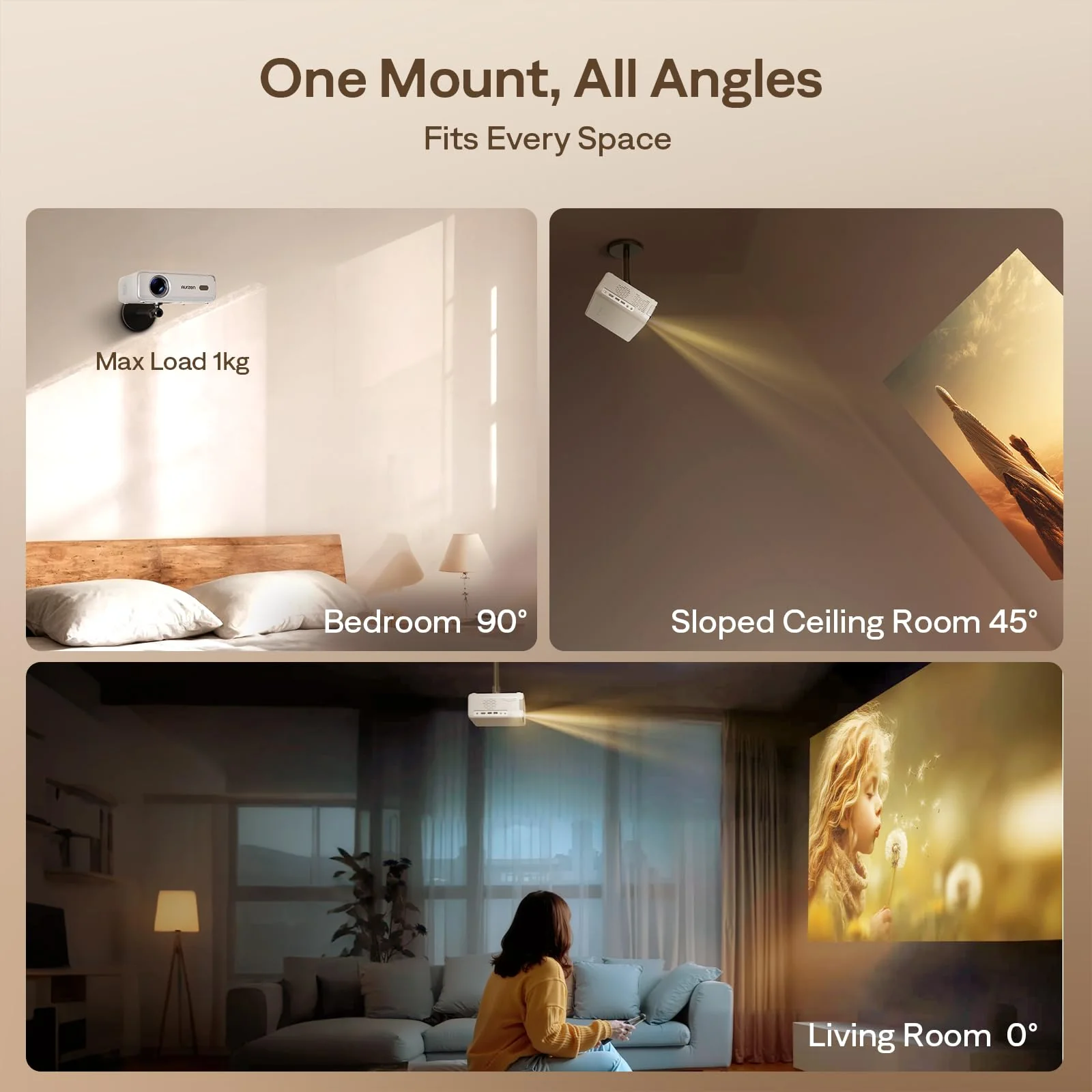 Aurzen Ceiling Projector Mount Bracket, 360° Rotation & 90° Tilt, Adjustable 9"-15" Length, ¼-Inch Screw, Compatible with TMY, HAPPRUN, Yaber, Epson & Most Projectors Ceiling Mount - Image 8