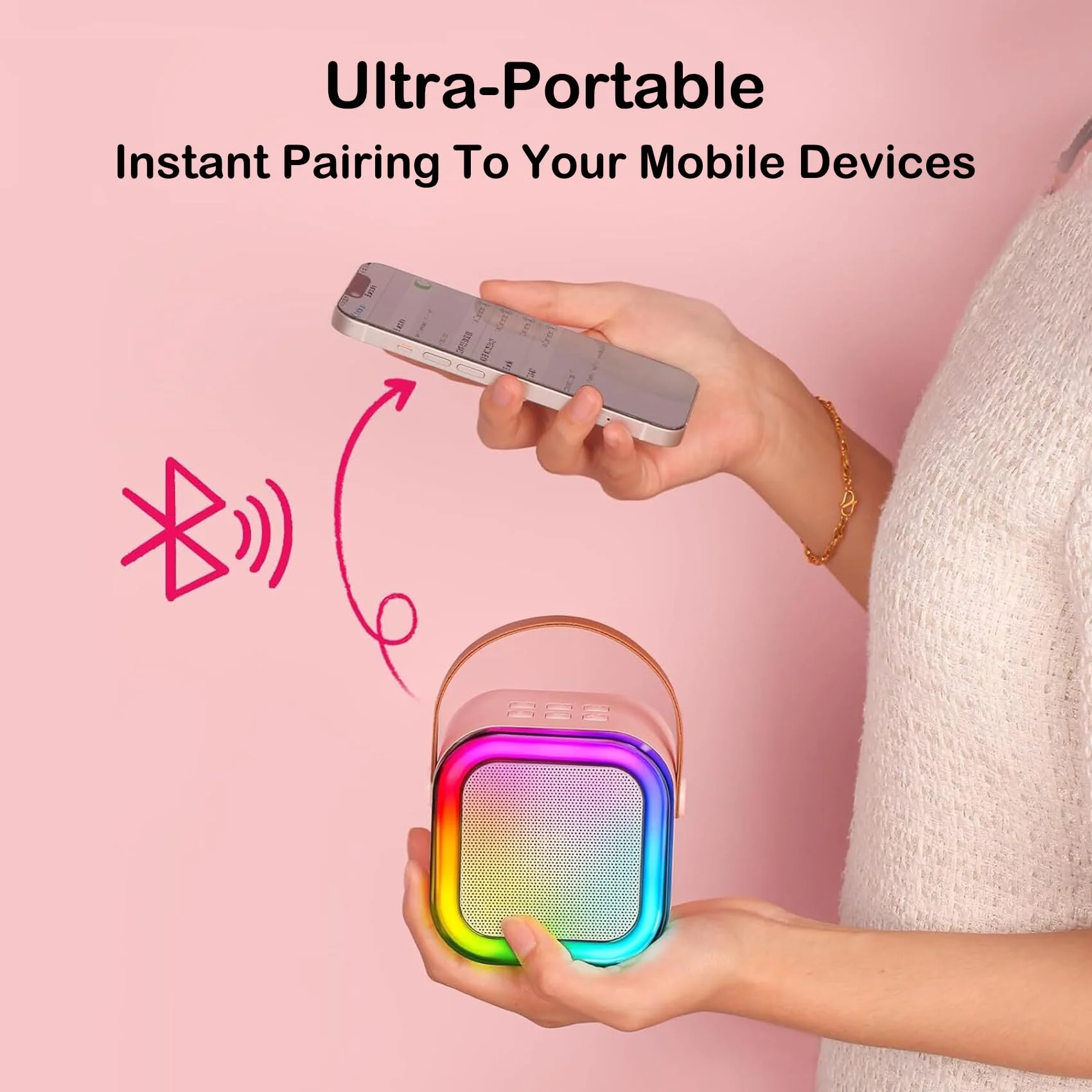 AUTENS Mini Karaoke Machine for Kids&Adults, Portable Bluetooth Karaoke Microphone Singing Speaker with 2 Mic and RGB Multi-Colors, Birthday Gifts Toys for All Smartphones, Family,Home Party - Image 5