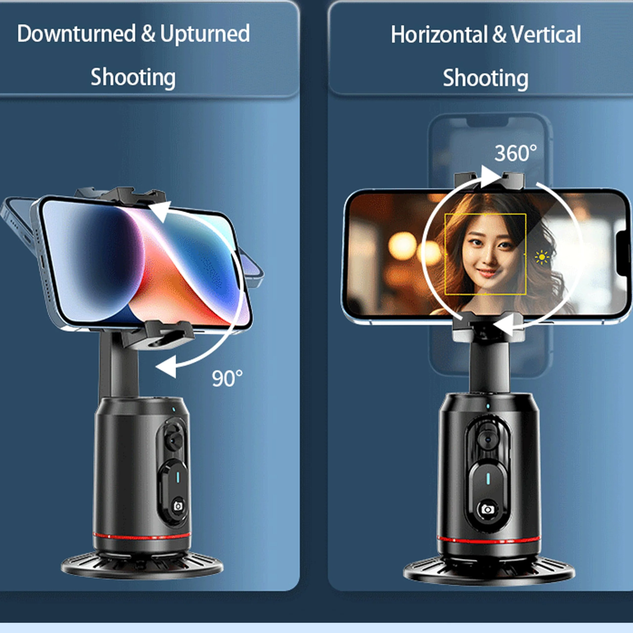 Auto Face Tracking Phone Holder, 360° Rotation Face Body Phone Tripod Smart Shooting Camera Mount with Rechargeable Remote and Light for Live Vlog Streaming Video, Rechargeable BLACK - Image 7