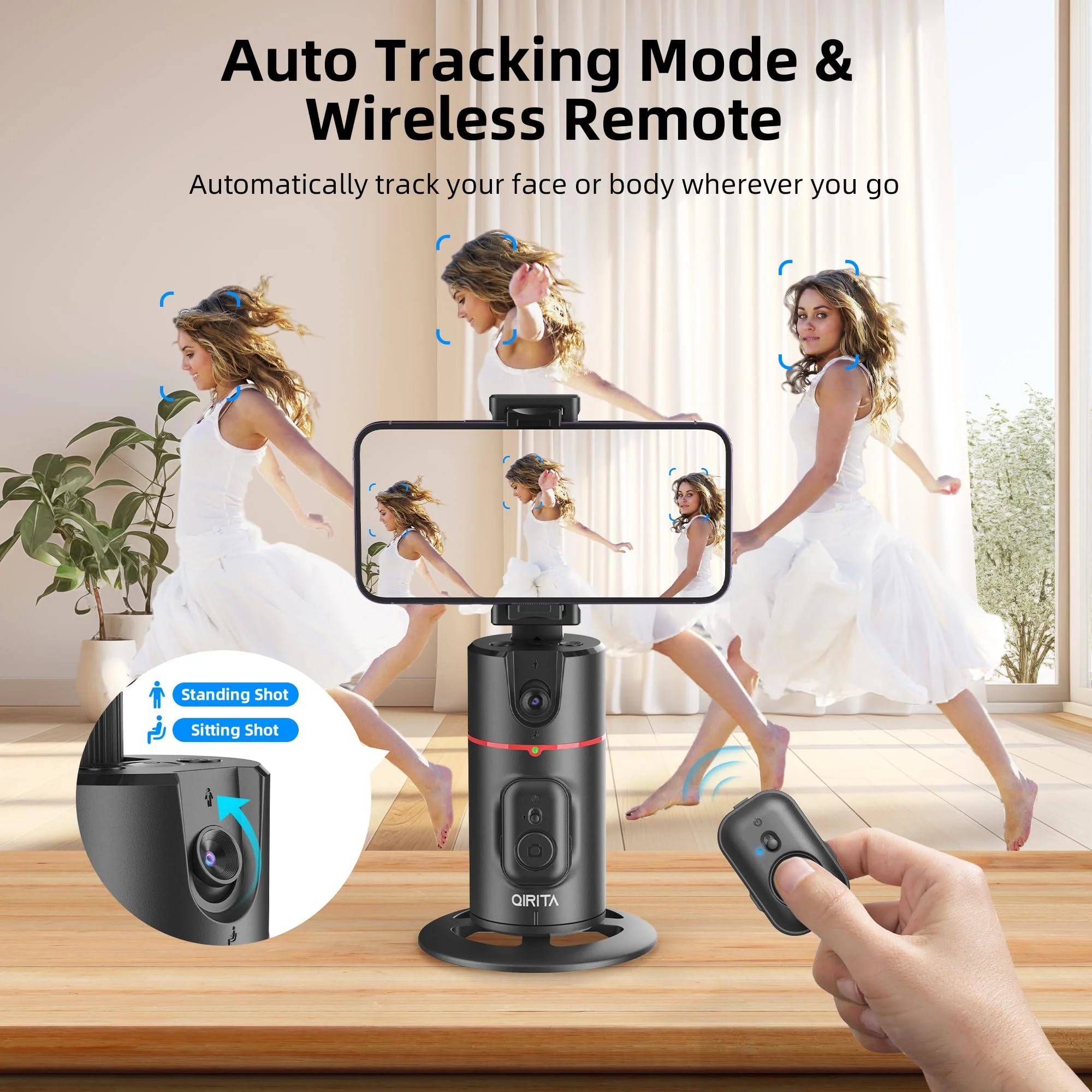 Auto Face Tracking Phone Holder, Magnetic Face Tracking Tripod 360 Rotation with Stand & Remote, Face Body Phone Tracking Tripod, No App, Smart Shooting Camera Mount for Live Video Recording Tiktok - Image 3