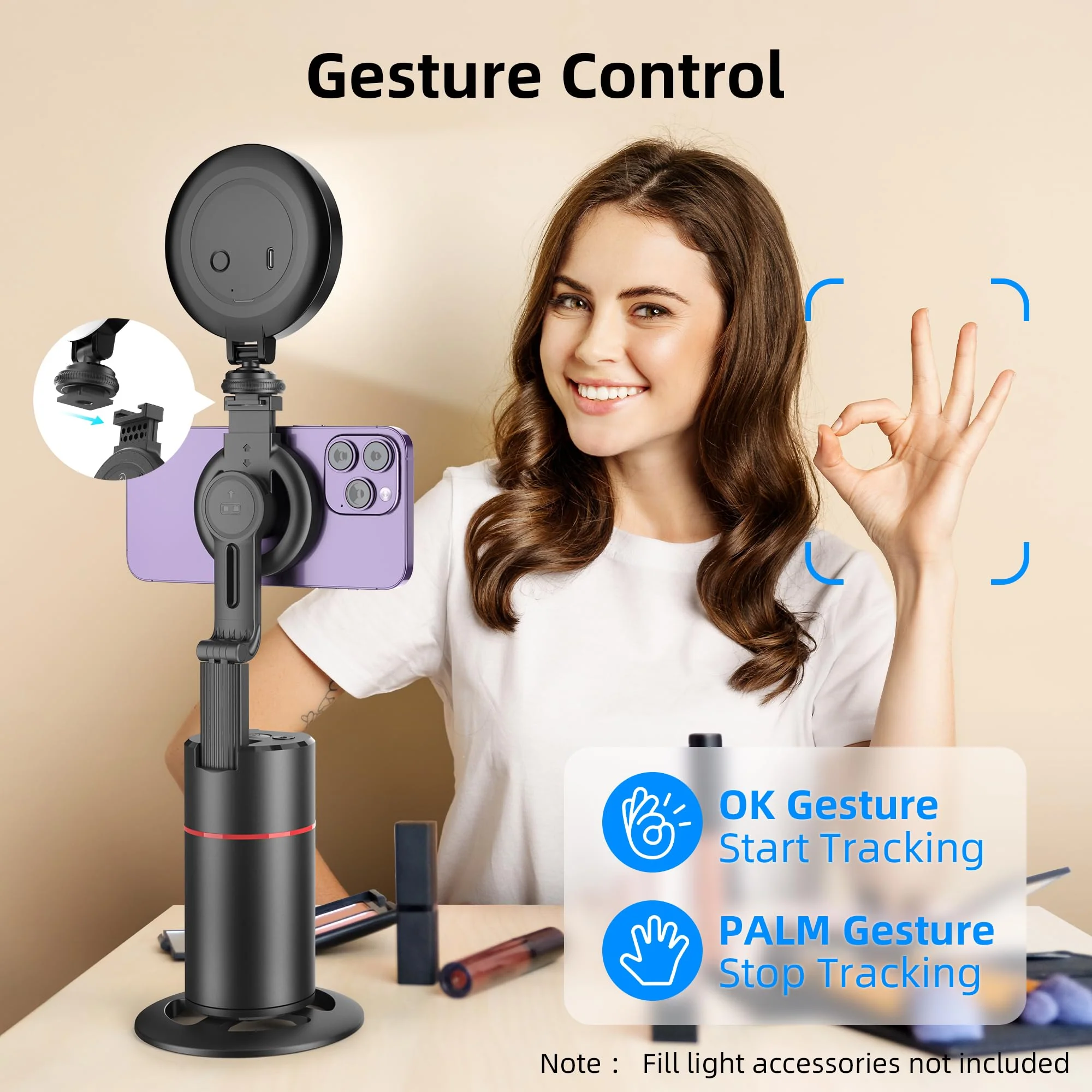 Auto Face Tracking Phone Holder, Magnetic Face Tracking Tripod 360 Rotation with Stand & Remote, Face Body Phone Tracking Tripod, No App, Smart Shooting Camera Mount for Live Video Recording Tiktok - Image 4