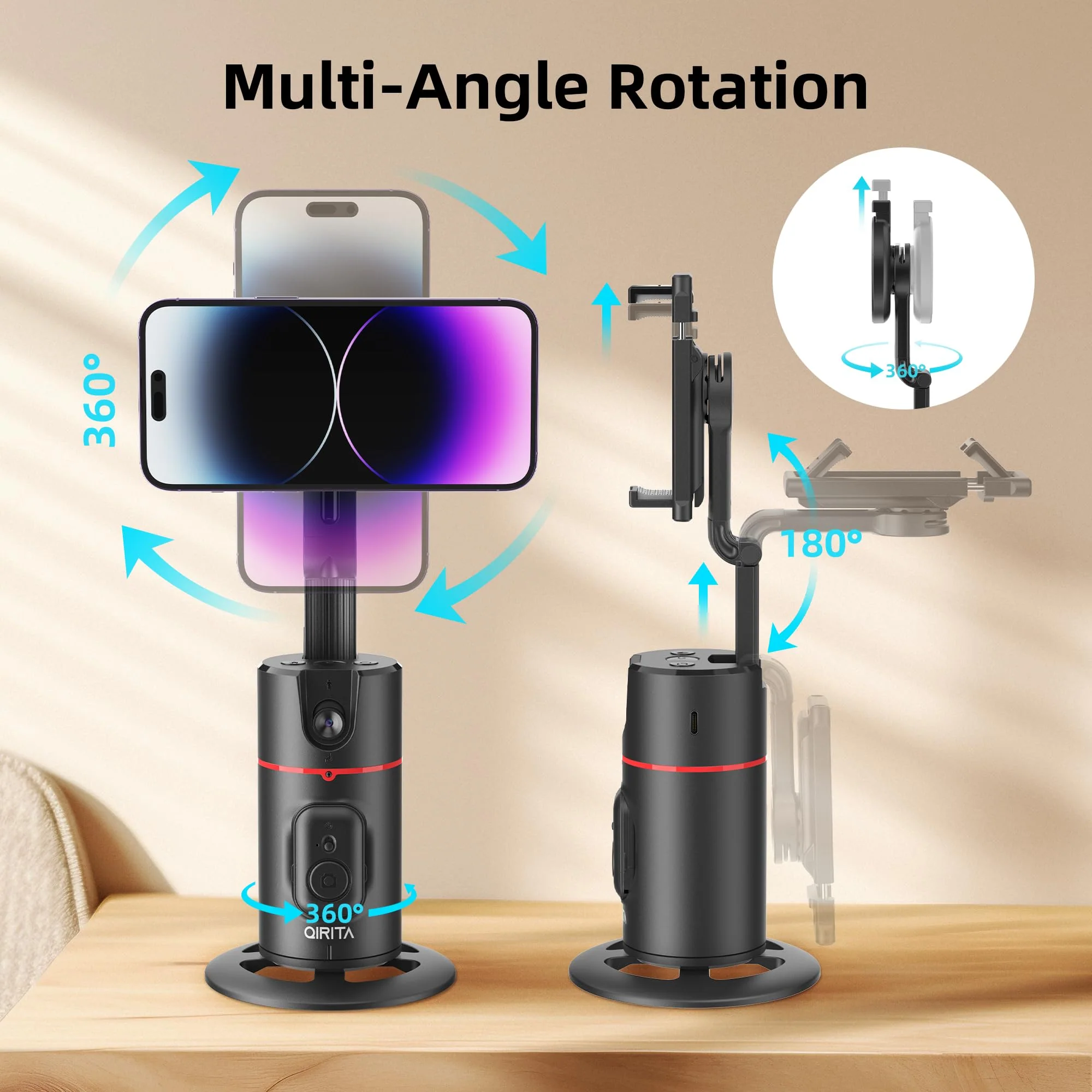 Auto Face Tracking Phone Holder, Magnetic Face Tracking Tripod 360 Rotation with Stand & Remote, Face Body Phone Tracking Tripod, No App, Smart Shooting Camera Mount for Live Video Recording Tiktok - Image 5