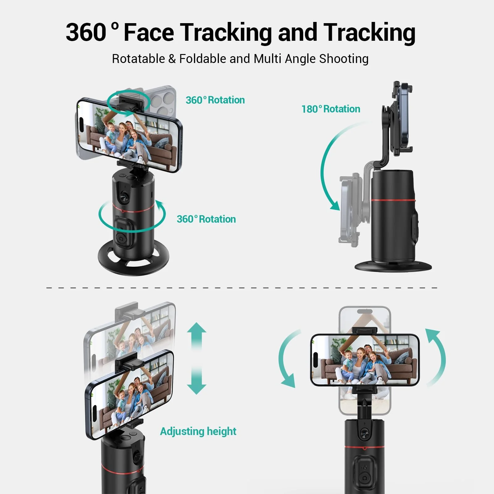 Auto Face Tracking Tripod 360° Rotating Auto Tracking Phone Holder, No App, Phone Camera Stand with Remote and Gesture Control, Smart Shooting Stand for Vlog/TIK Tok Live Video Recording Black - Image 5