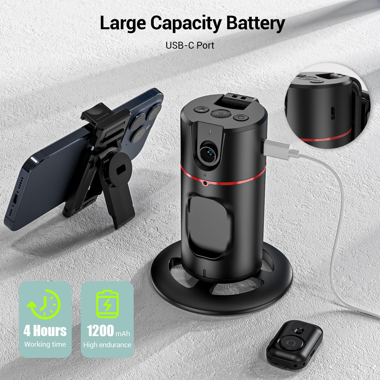 Auto Face Tracking Tripod 360° Rotating Auto Tracking Phone Holder, No App, Phone Camera Stand with Remote and Gesture Control, Smart Shooting Stand for Vlog/TIK Tok Live Video Recording Black - Image 6