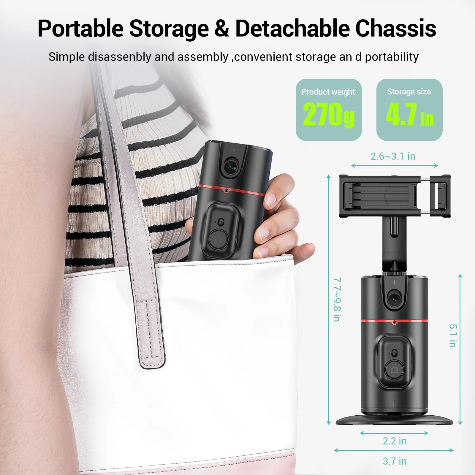 Auto Face Tracking Tripod 360° Rotating Auto Tracking Phone Holder, No App, Phone Camera Stand with Remote and Gesture Control, Smart Shooting Stand for Vlog/TIK Tok Live Video Recording Black - Image 7