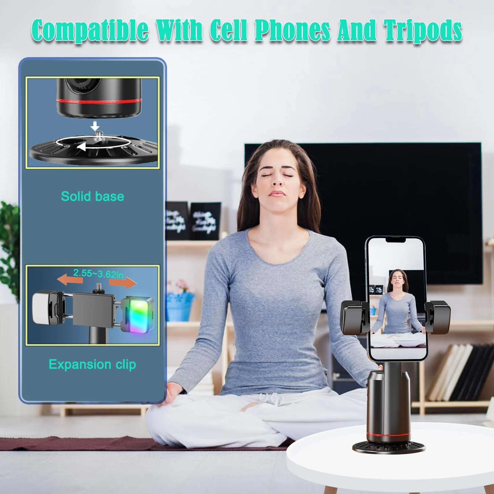 Auto Face Tracking Tripod 360° Rotating Auto Tracking Phone Stand, No App, Gesture Control Smart Shooting Camera Mount with Selfie Light and Remote for Live Vlog Streaming Video Tiktok-Rechargeable - Image 4