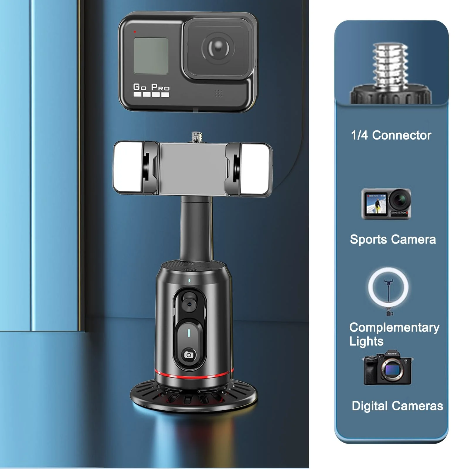Auto Face Tracking Tripod 360° Rotating Auto Tracking Phone Stand, No App, Gesture Control Smart Shooting Camera Mount with Selfie Light and Remote for Live Vlog Streaming Video Tiktok-Rechargeable - Image 6