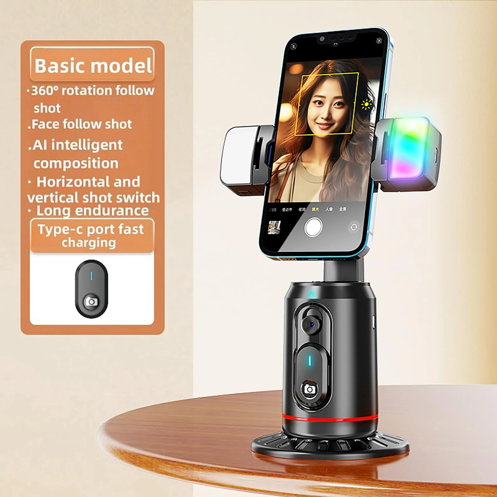 Auto Face Tracking Tripod 360° Rotating Auto Tracking Phone Stand, No App, Gesture Control Smart Shooting Camera Mount with Selfie Light and Remote for Live Vlog Streaming Video Tiktok-Rechargeable - Image 7