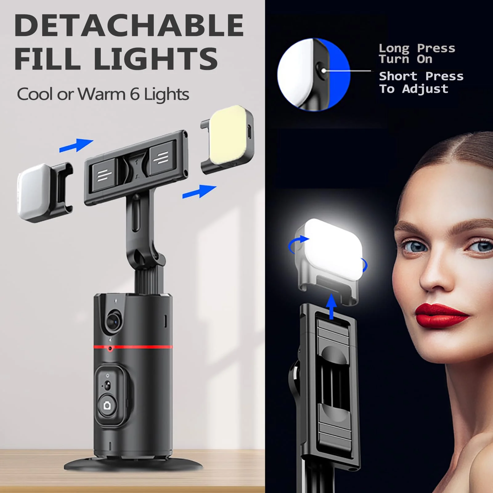 Auto Face Tracking Tripod - 360° Rotation Auto Tracking Phone Holder, No App, Phone Camera Mount with Remote and Gesture Control, Rechargeable Smart Shooting Holder for Video Recording (2 Lights) 1 - Image 2