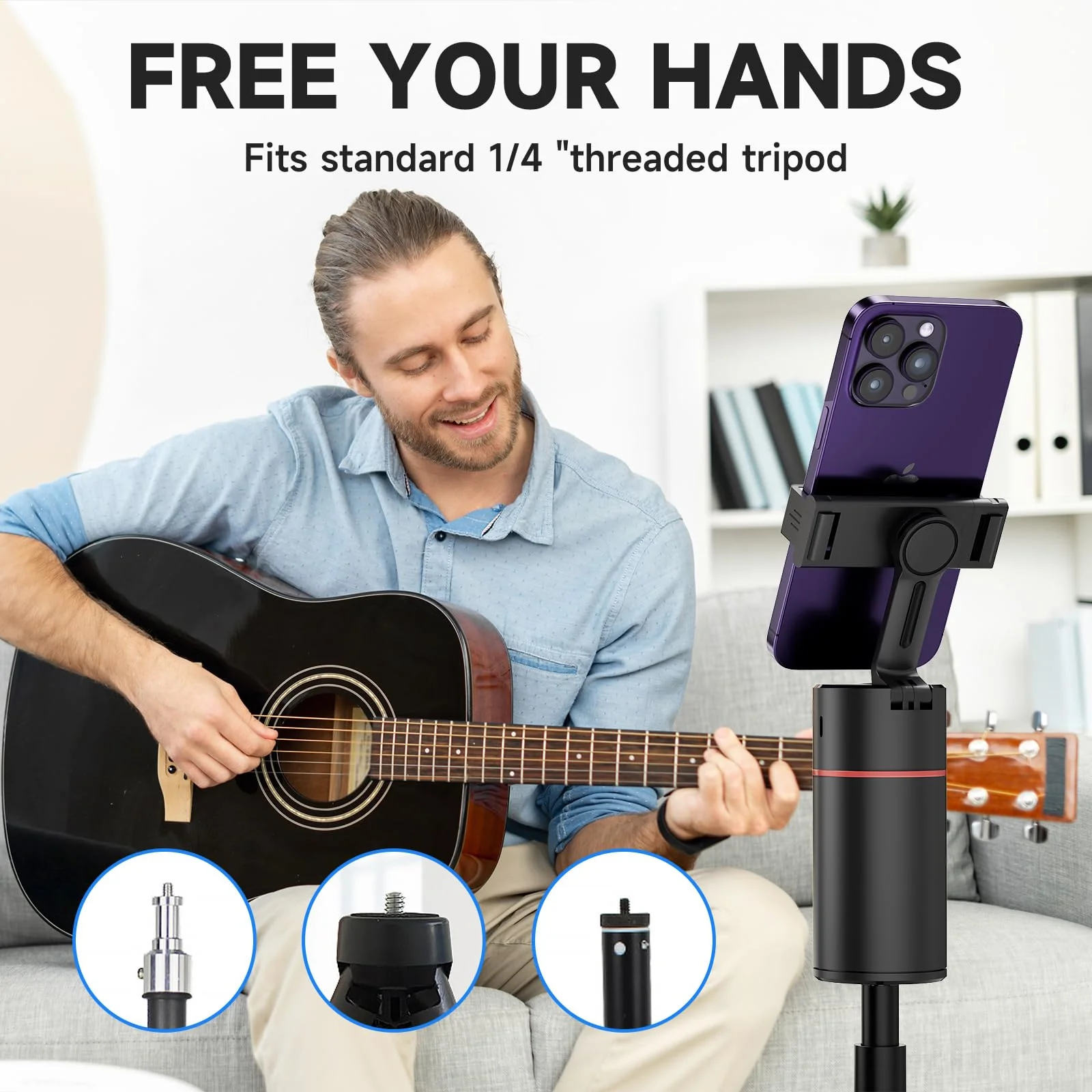 Auto Face Tracking Tripod - 360° Rotation Auto Tracking Phone Holder, No App, Phone Camera Mount with Remote and Gesture Control, Rechargeable Smart Shooting Holder for Video Recording (2 Lights) 1 - Image 7