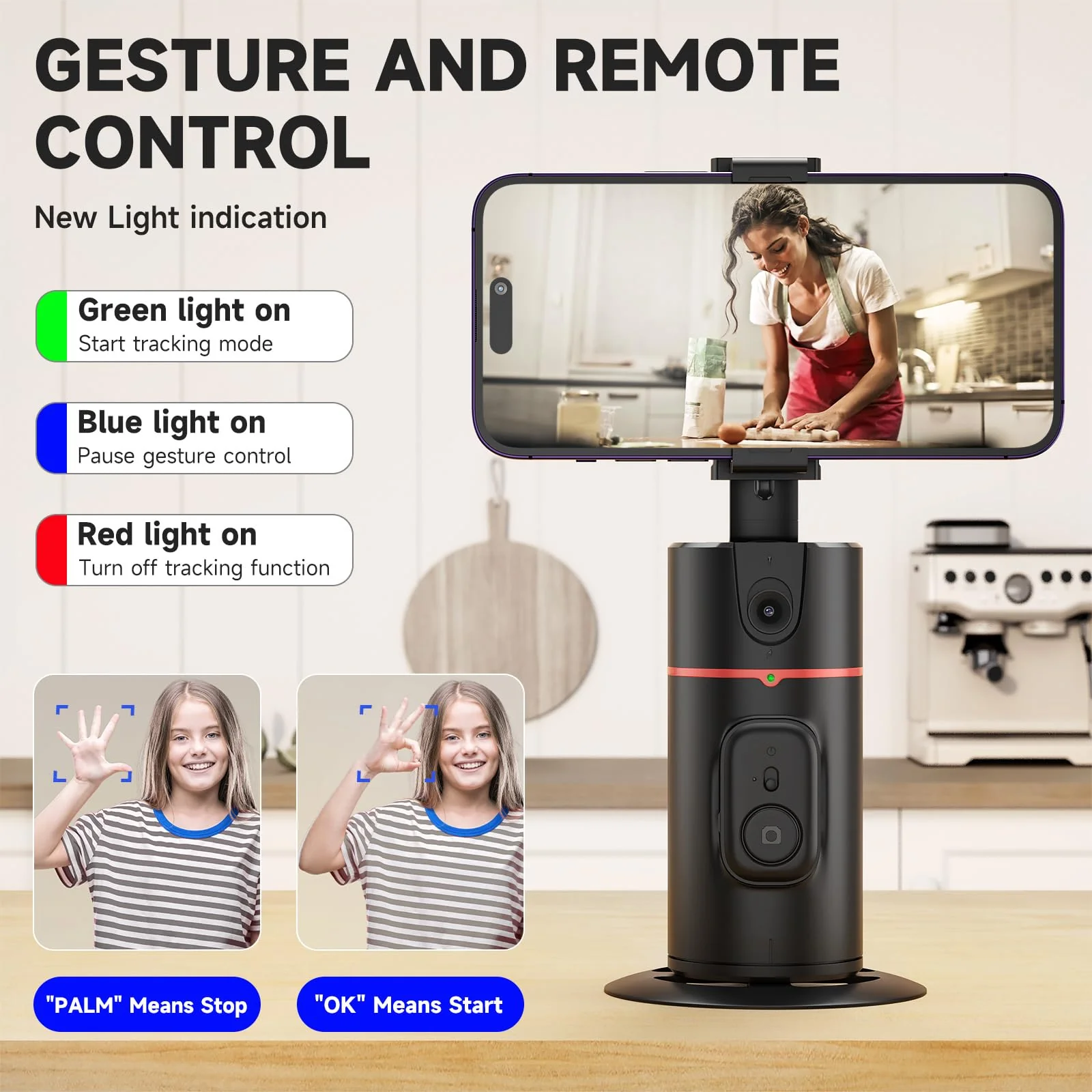 Auto Face Tracking Tripod - 360° Rotation Auto Tracking Phone Holder, No App, Phone Camera Mount with Remote and Gesture Control, Rechargeable Smart Shooting Holder for Video Recording (2 Lights) 1 - Image 8