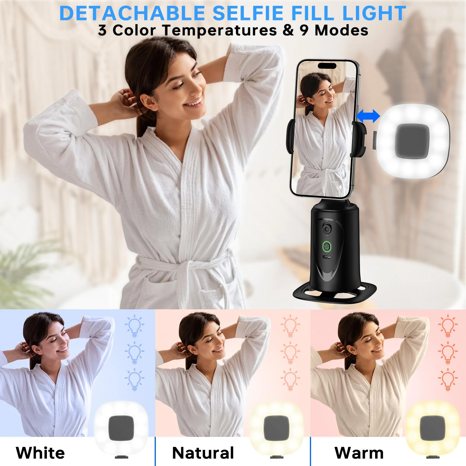 Auto Face Tracking Tripod 360° Rotation Phone Stand, No App, Face Body Phone Camera Stand with Remote and Gesture Control, Rechargeable Smart Shooting Stand with Light (Upgrade Edition) - Image 3